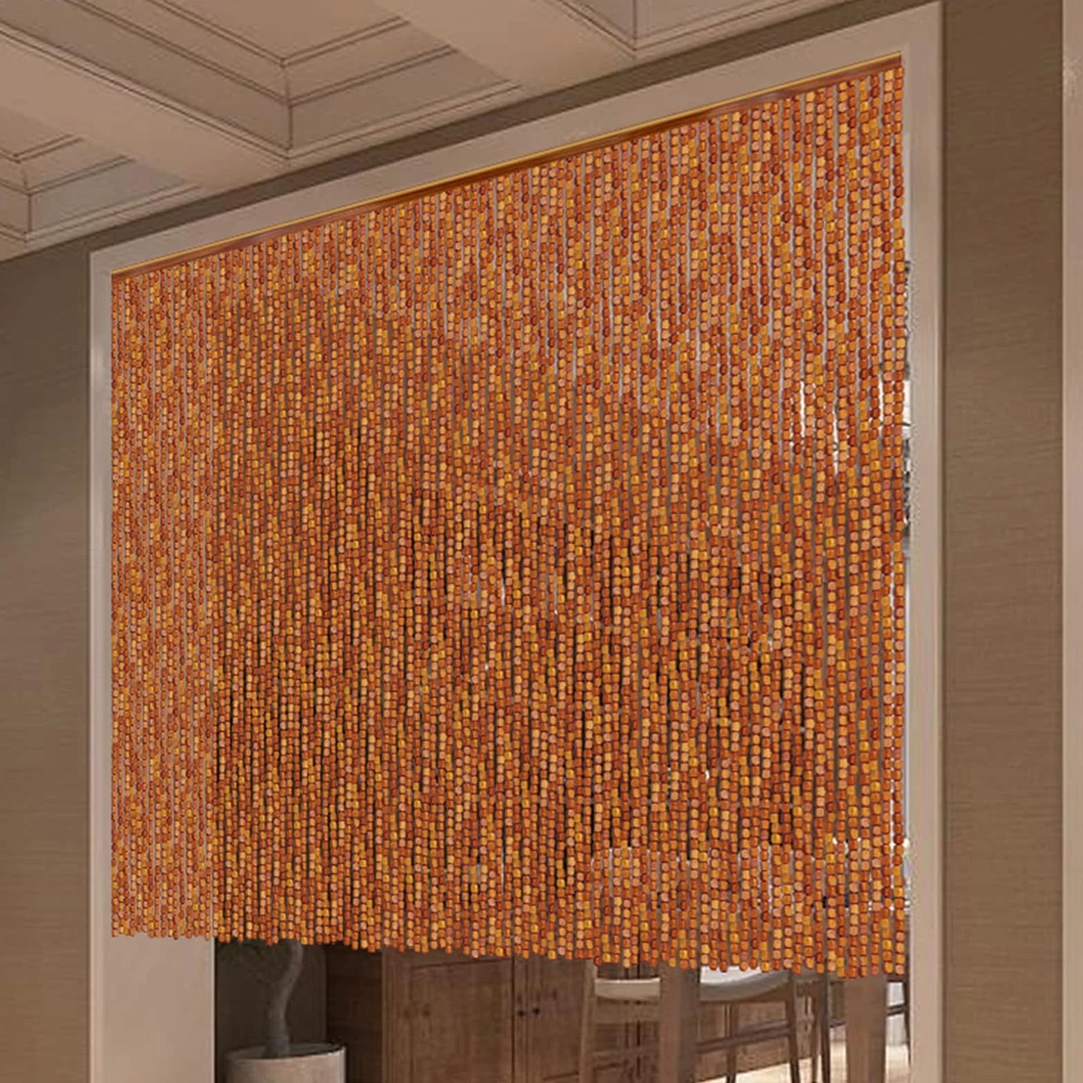 Cortina de cuentas para puertas y separadores de habitaciones, partición decorativa colgante con cuentas de bambú de madera natural, diseño personalizable para decoración del hogar