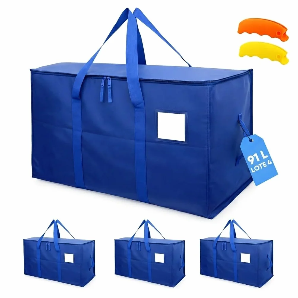 AXAM Pack de 4 Bolsas de Mudanza Grandes XL 91L – Almacenaje de Ropa Resistente e Impermeable – Alternativa a Cajas de Cartón – Reutilizables con Asas de Silicona