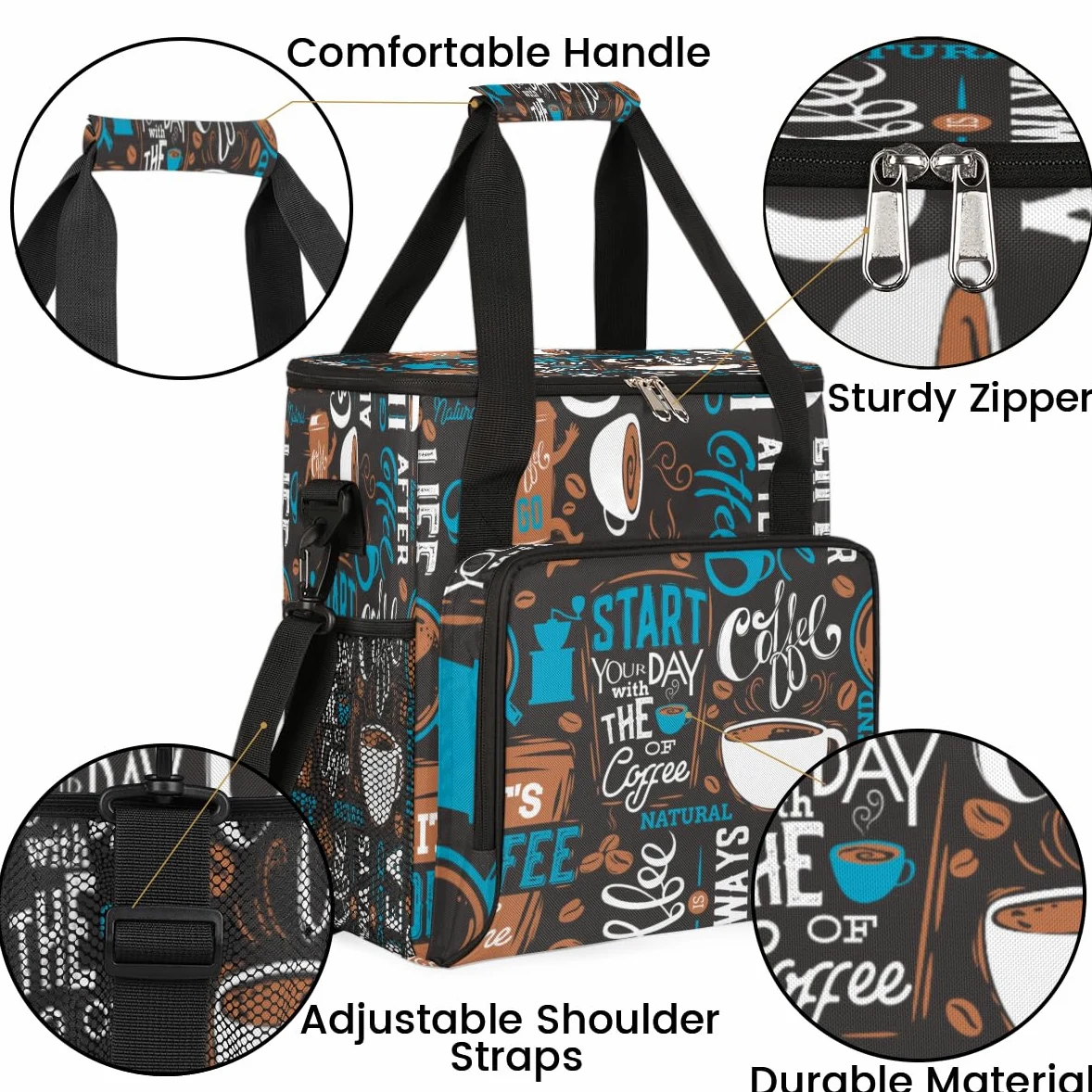 Blue Coffee Cafe - Bolsa de transporte para cafetera, bolsa de transporte de viaje, compatible con Keurig K-Mini o K-Mini Plus, funda portátil de una sola porción con bolsillos para cápsulas K-cup