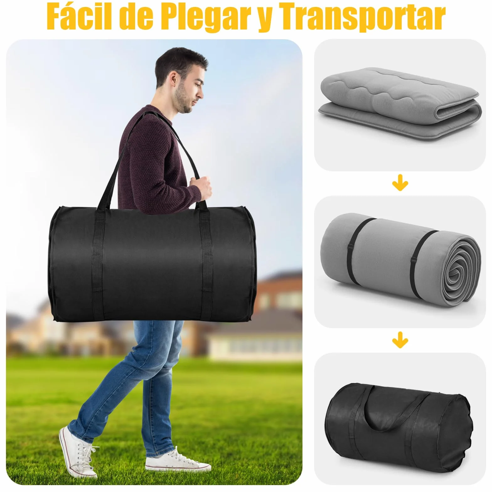 GOPLUS Colchón Futón Japonés 1/2 Personas, Colchoneta Plegable y Portátil con Bolsa de Transporte, Tapete de Tatami para Camping Viaje (Gris,200 x 90 cm)