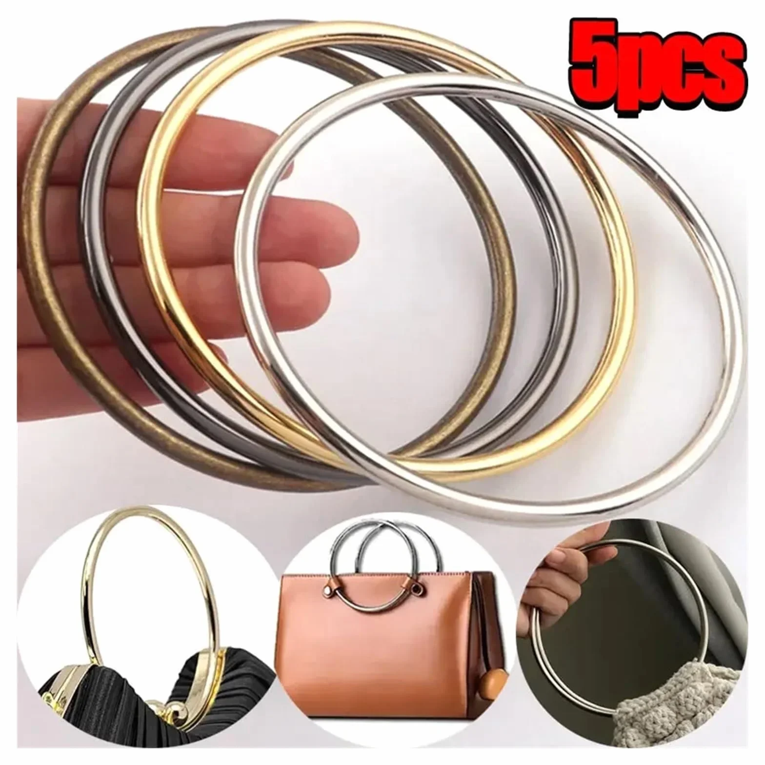 MRKU Asa de Madera para Bolso, Accesorios para Bolsos, Manualidades, Bricolaje, Redondo, 1/5 Piezas, Anillo de Hierro Redondo de Metal, Repuesto para Estuche de Mujer para Bolso