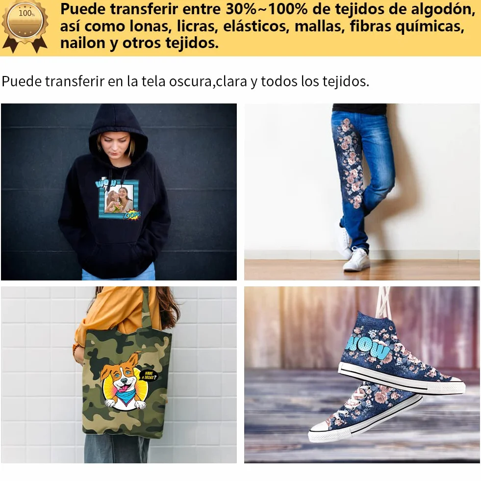 TransOurDream Real-Papel de Transferencia Térmica Para Camisetas, Sudaderas o Tejidos Oscuros 2.0 A4 10 Hojas Fácil de Usar, Papel Transfer Compatible con Impresoras de Inyección de Tinta, ES-02-10
