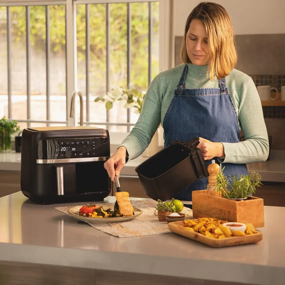Cecotec Freidora sin Aceite 9 L de Aire Caliente Cecofry Advance Double. 2850 W, Dietética, Compacta y Digital, 2 Cestillos con Temperatura dual y Tecnología PerfectCook, Temporizador