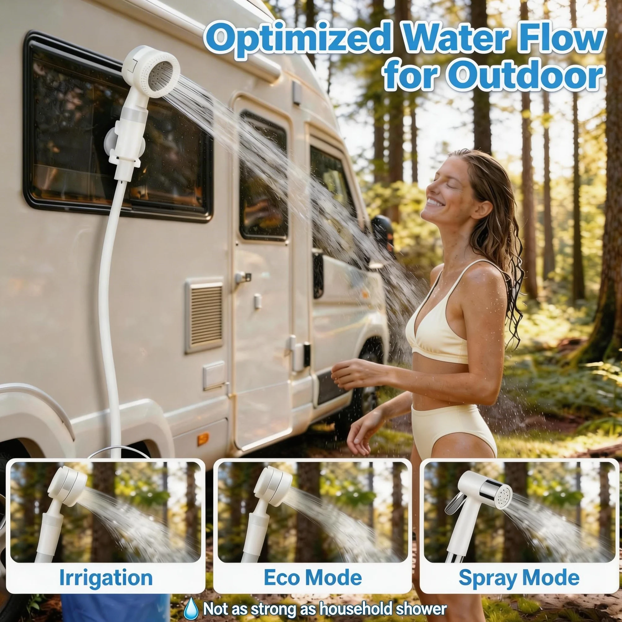 Ducha Portátil de Camping con Bomba Recargable, Modo Doble Velocidad, Lavado Autos y Mascotas