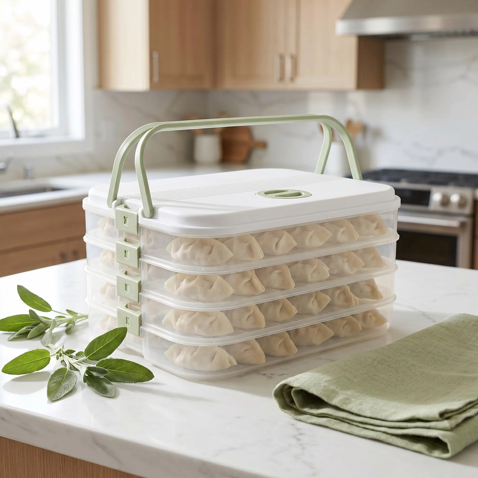 Recipiente rectangular para guardar empanadillas con 4 niveles - Caja rectangular para empanadillas, ideal para el frigorífico, como recipiente para aperitivos, queso, verduras y donuts, con