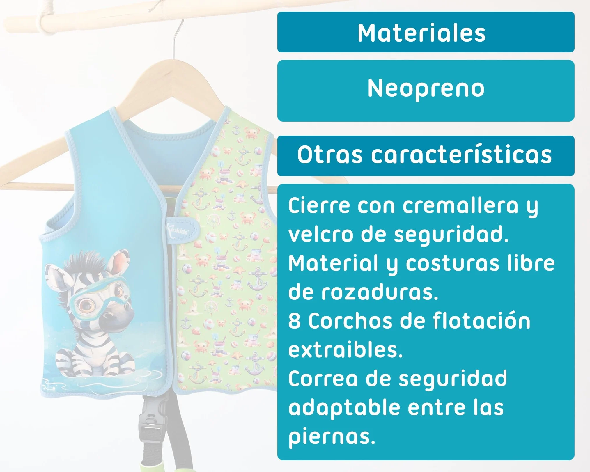 Kiokids Chaleco Neopreno De Flotación Animales Verde