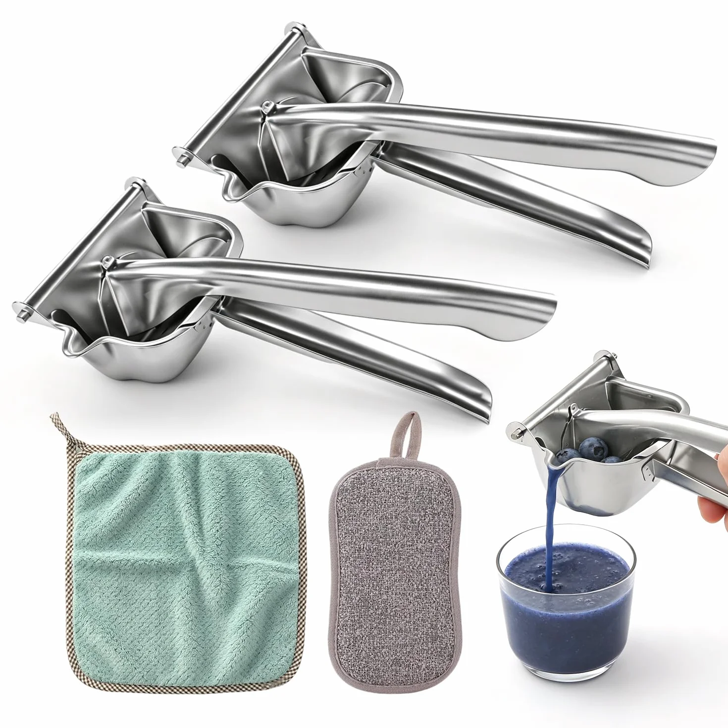 2 Piezas Acero Inoxidable 304 Exprimidor Limon Exprimidor Manual Lemon Squeezer Principio de Palanca Exprimido Eficaz Facil de Limpiar para Limones Naranjas Limas Granadas y Otras Frutas | Acero inoxidable 304 | Mango ergonómico | compacto ahorra espacio