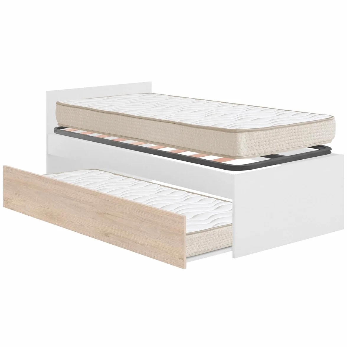 DEKIT - Pack Ahorro Juvenil Cama Nido con cabecero Top, 1 somier Lama Ancha y 2 colchónes viscoelásticos Nova 90 x 190 cm