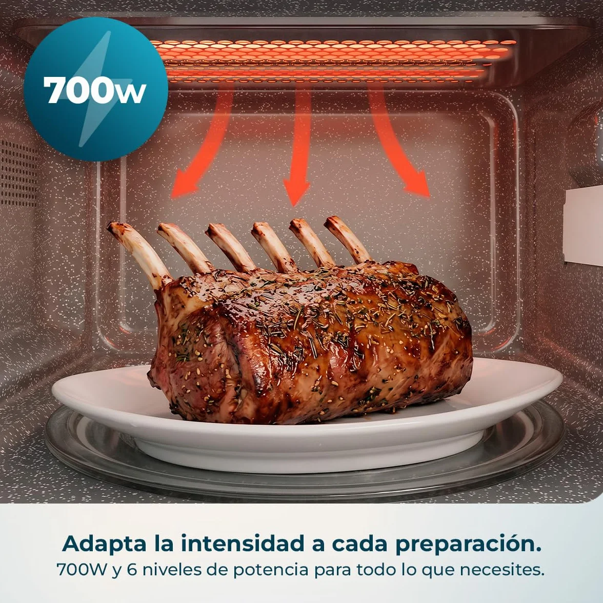 Cecotec Microondas 20L ProClean 3160 Mirror Wave con revestimiento Ready2Clean para una mejor limpieza, tecnología 3DWave, 700 W, 20 l, color plateado