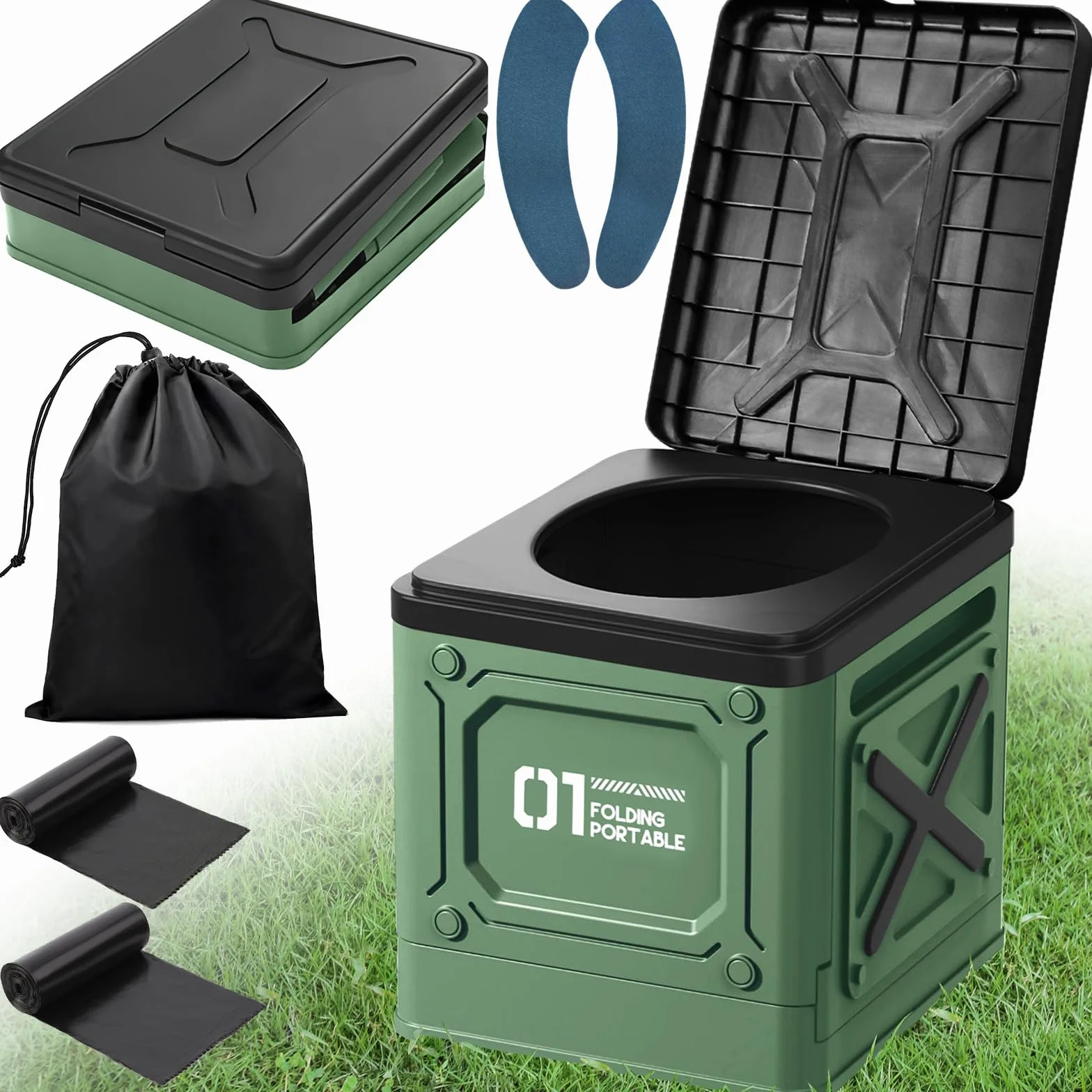 Baño Portátil WC Camping Inodoro Portátil Adultos Baño Seco Camper (Verde)