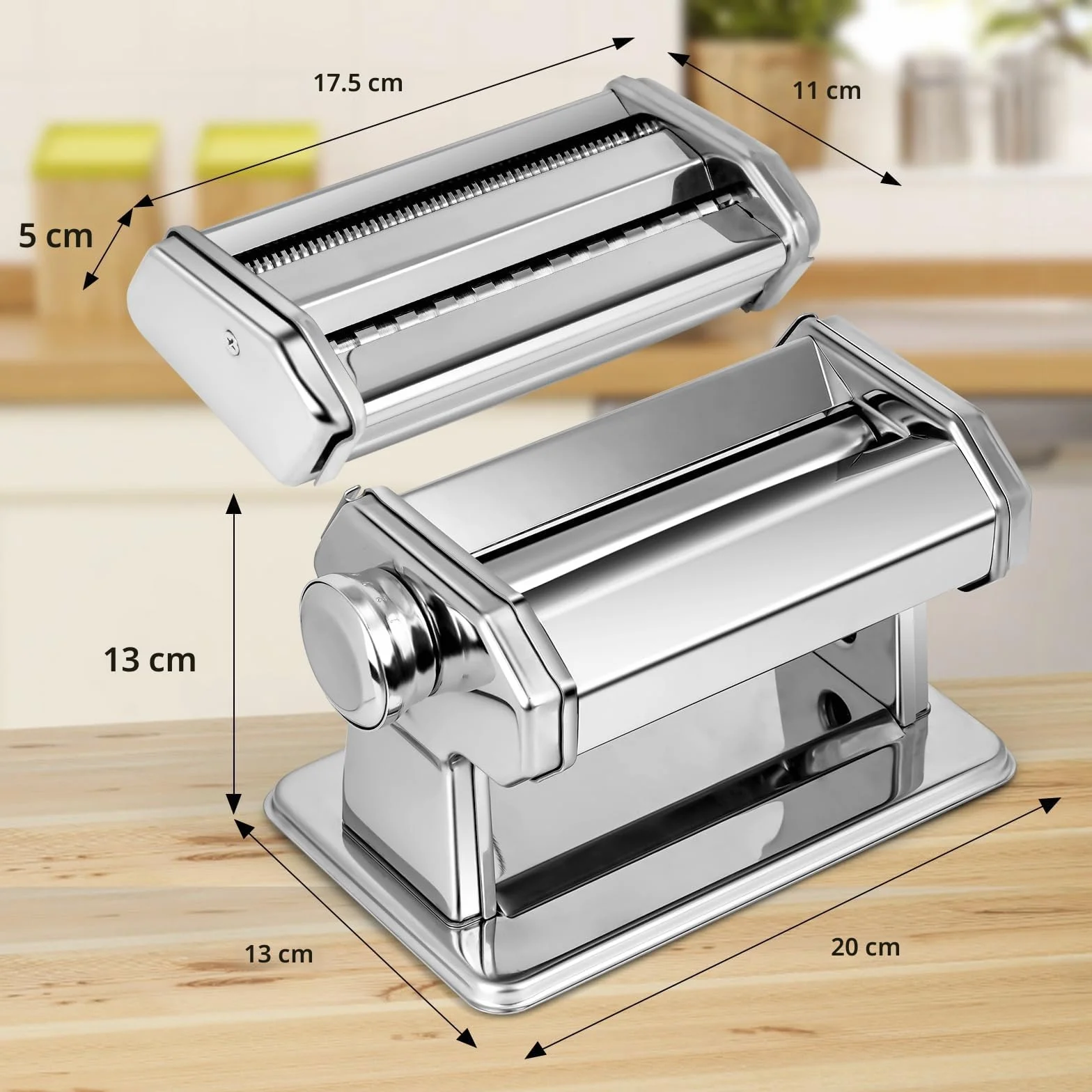 YASHE Máquina de Pasta, Manual Pasta Maker, 7 Grosor Ajustable, 2 Cortador de Masa de Ancho, Acero Inoxidable, Fideos Caseros Bola de Masa Espaguetis