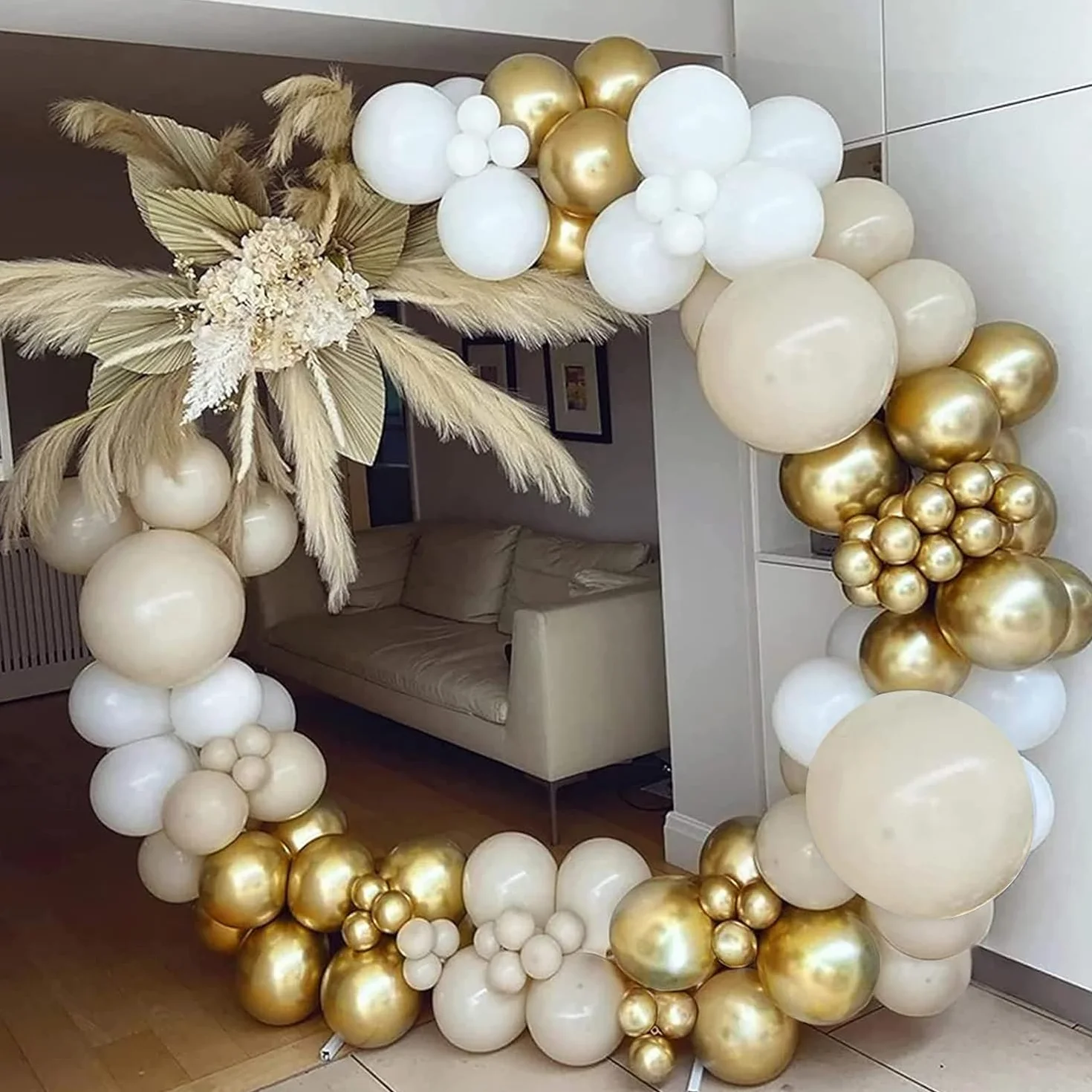 Kit de Arco de Globos Oro Blanco, 185pcs Guirnalda de Globos de Arena Blanca y Dorada con Globos Beige para Cumpleaños Fiesta, Baby Showers Decoración, Boda Bohemia, Bautizo Comunion, Graduación