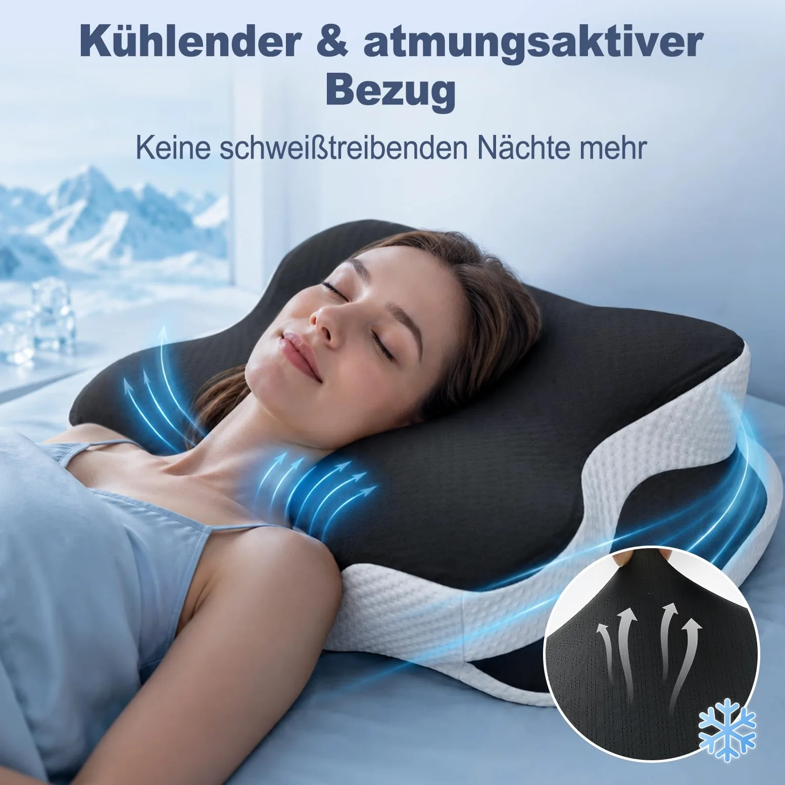 Almohada cervical ergonómica, ortopédica, espuma viscoelástica y mariposa | Con funda de almohada transpirable, extraíble, para dormir de lado, espalda y boca abajo