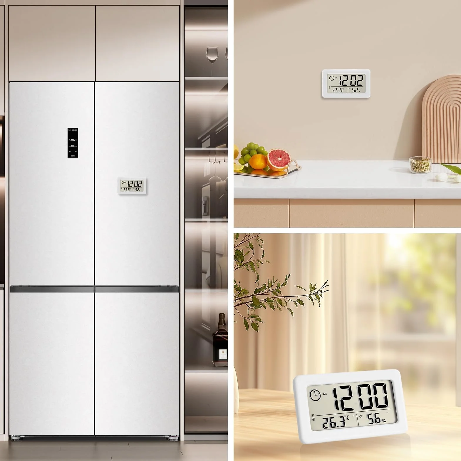 Termómetro Higrómetro Electrónico con Despertador Digital Inalámbrico Casa Reloj Pared para Mesita de Noche con Medidor Temperatura y Humedad 12/24 Horas Apto Habitacion y Sala Estar