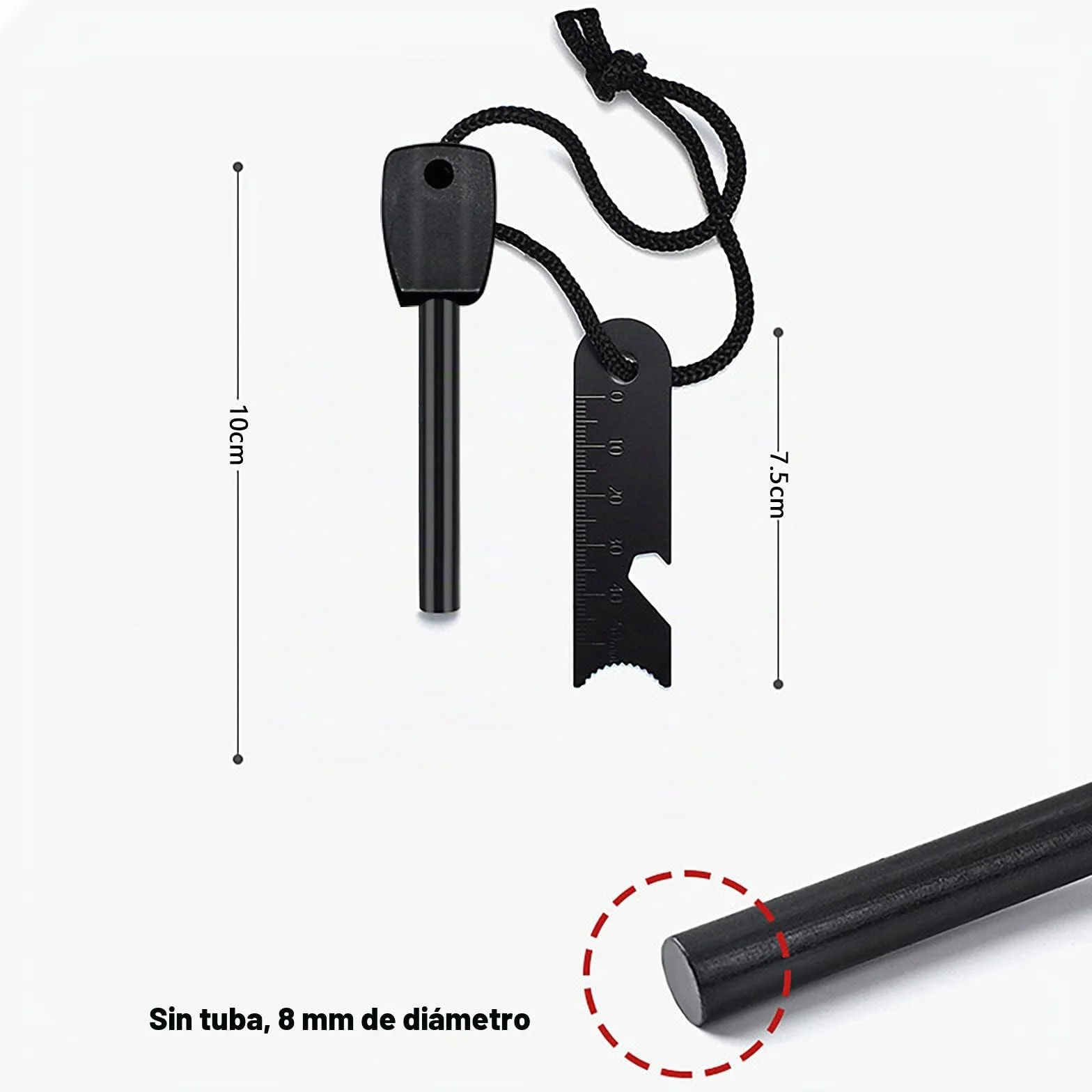 Pedernal Supervivencia Magnesio Mechero Kit 7 en 1 Encendedor con Mango de Madera 5/16" 10,000 Chispas para Acampada