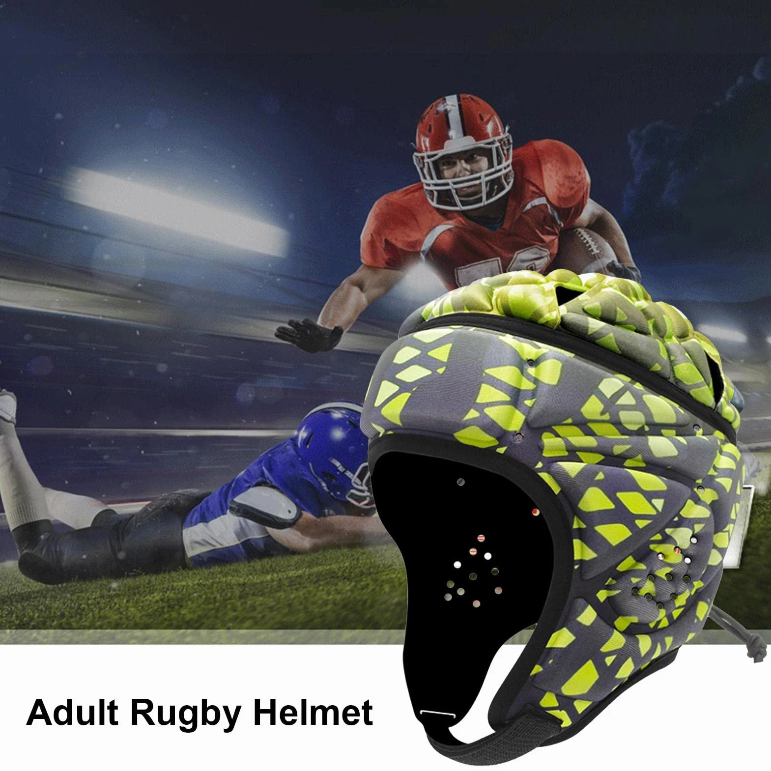 Casco Acolchado para Fútbol Bandera Rugby, Protector Cabeza Portero Ajustable Deportivo