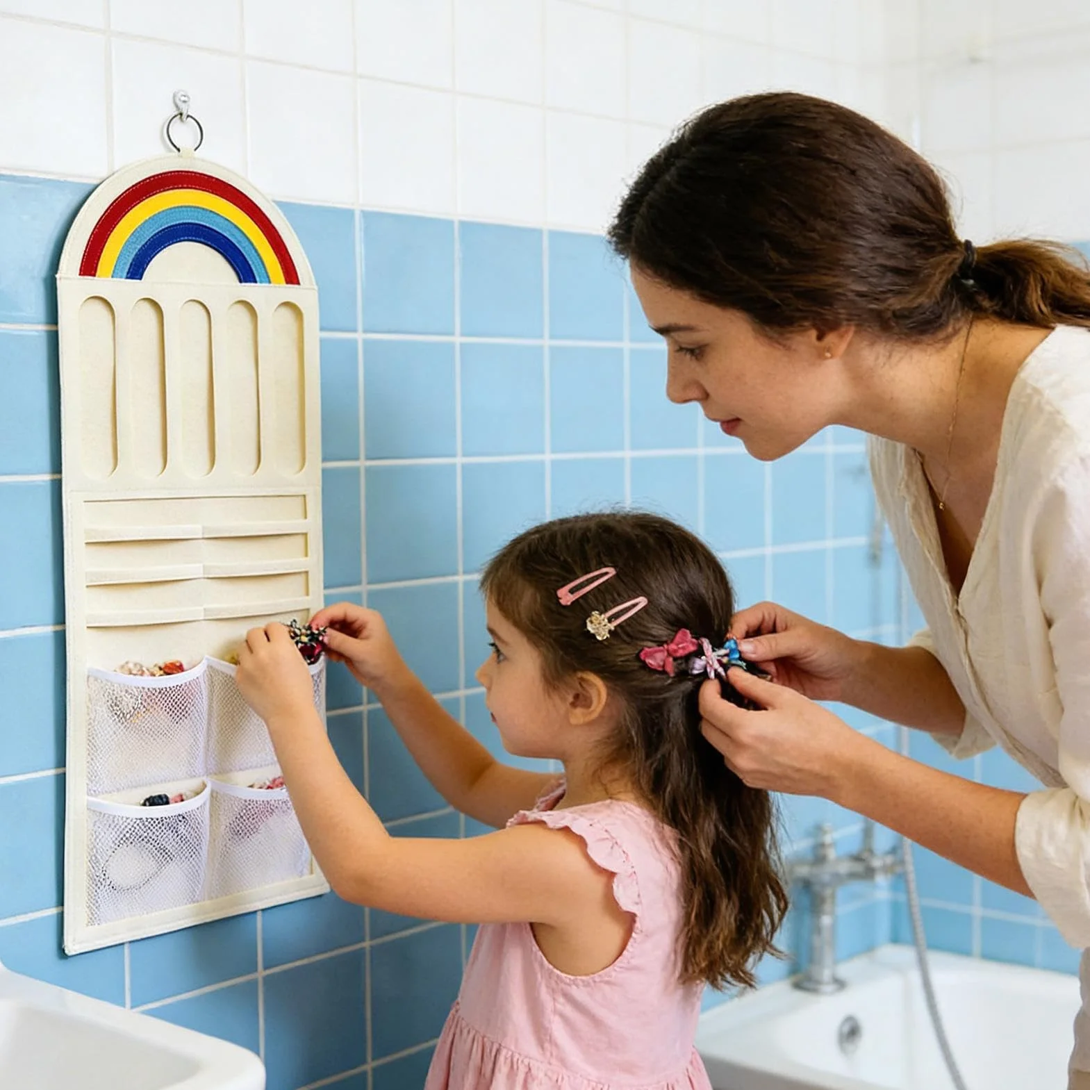 Puerta para el pelo Organizador de pared Almacenamiento para clips Gancho para gomas joyas con banda decoración armario