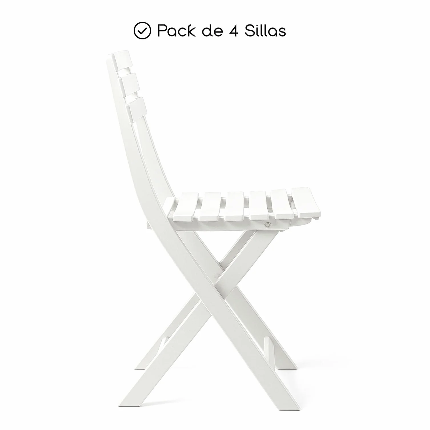 TIENDA EURASIA – Silla Plegable | Pack 4 Uds | Material Resina | Acabado Madera Rugoso | Medidas 41x44x78 cm | Respaldo Sólido | Peso Máximo 120 Kg | Portátil (Blanco)