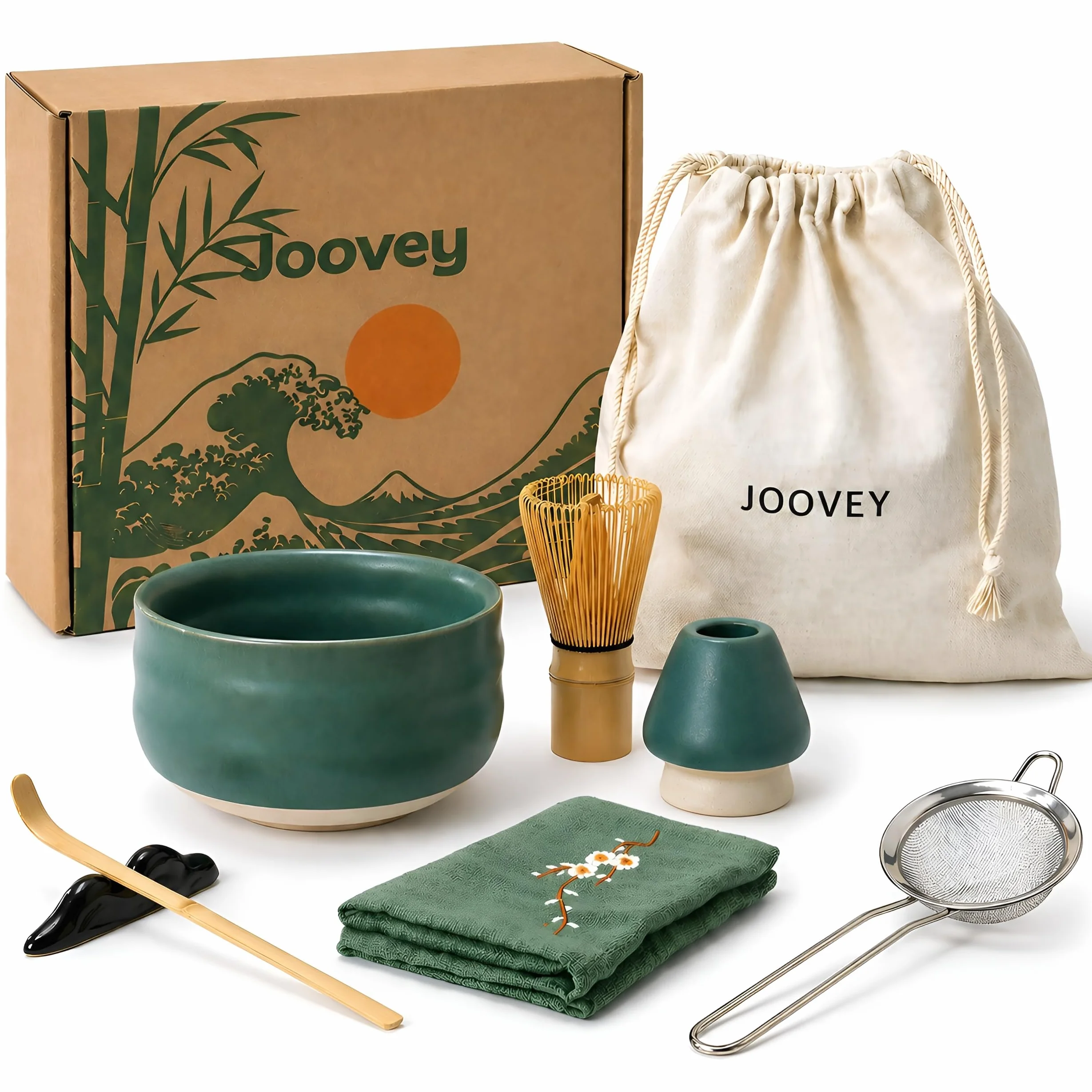 Te Matcha Kit Ceremonial Completo 8 Piezas – Bowl Cerámica 500 ml, Batidor Bambú Natural y Tamiz de Malla Fina – Kit Te Matcha Premium para Preparar Té Matcha Tradicional Japonés