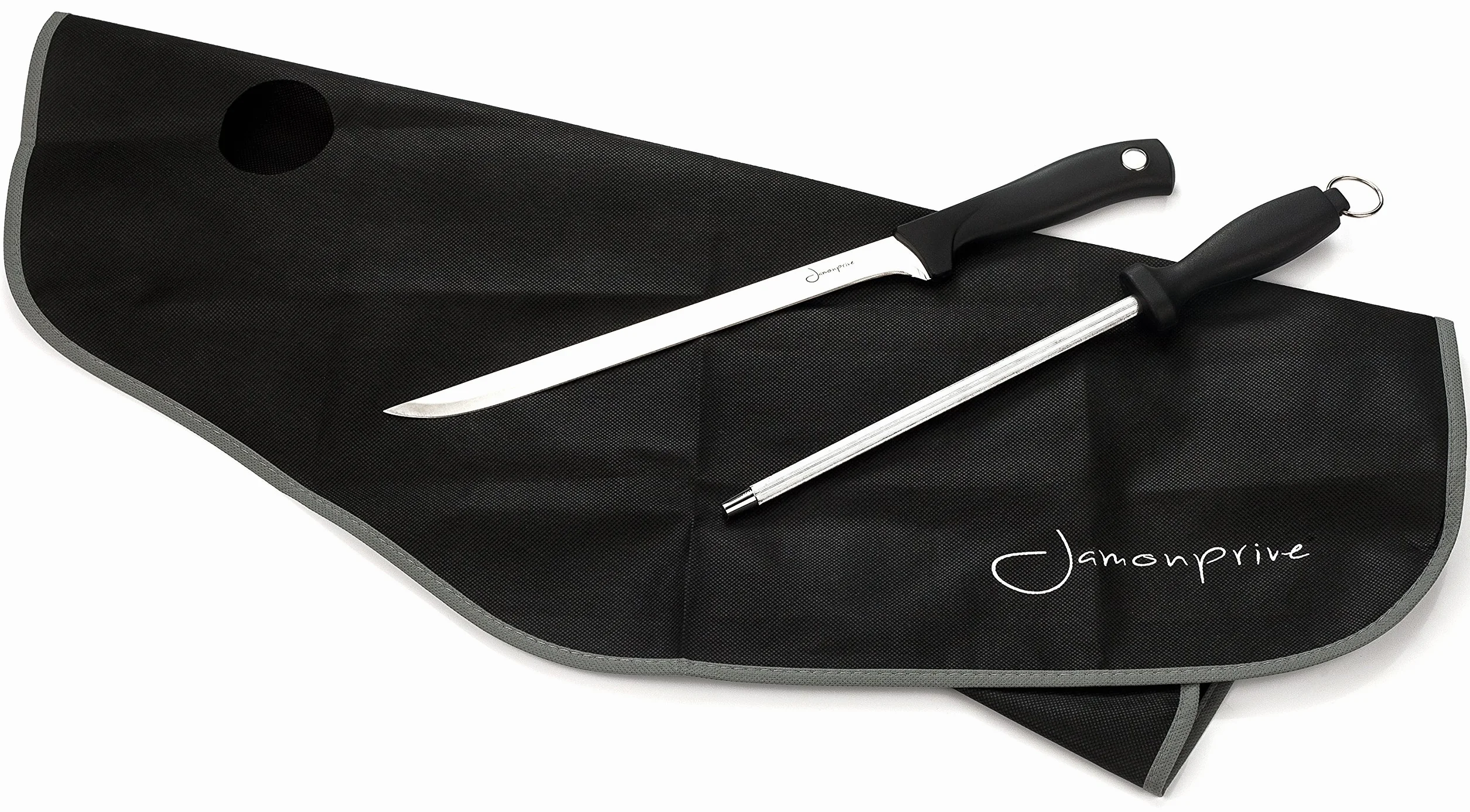 Cuchillo Jamonero con Chaira y Cubre Jamón - Set Profesional para el Corte de Jamón Serrano e Ibérico