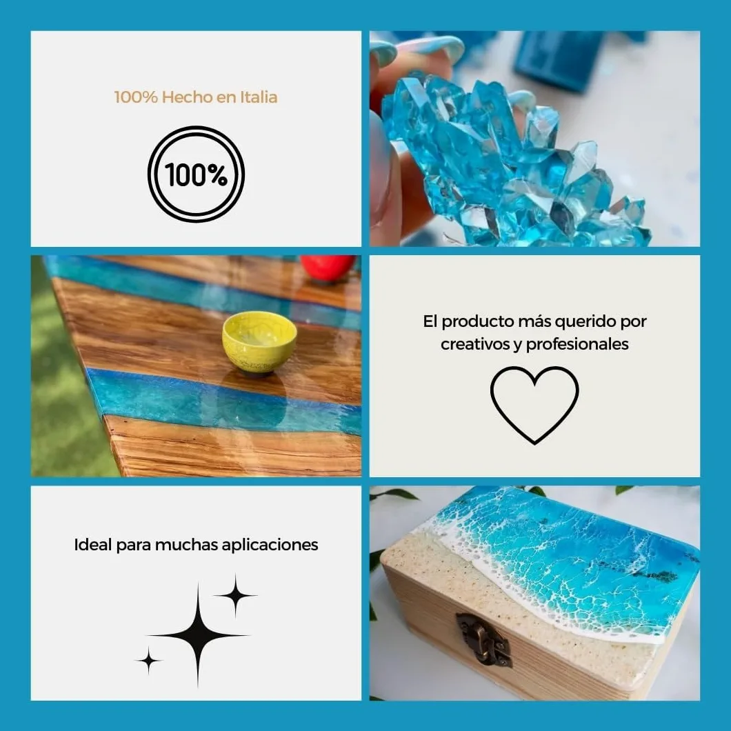1.6 Kg Resina epoxi transparente No Tóxica una vez curada de dos componentes – Resina + Endurecedor, efecto agua para creaciones artísticas, recubrimiento de superficies, modelado, joyería, bricolaje