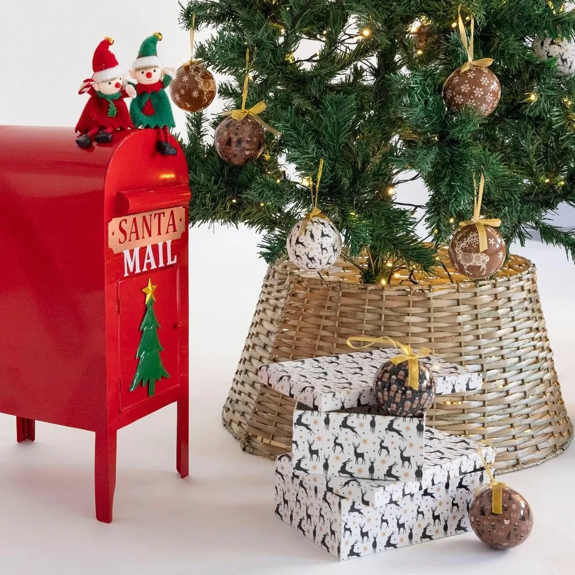 LOLAhome Cubre pie para árbol de Navidad Desmontable de Mimbre Natural