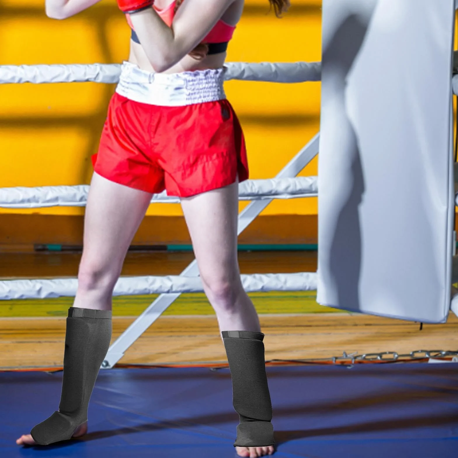 Protector de piernas Muay Thai MMA acolchado para artes marciales entrenamiento combate Kickboxing