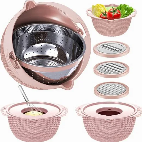 Juego de colador con cuenco para mezclar, colador de alimentos de cocina para pasta, arroz, frutas y verduras, ideal para preparación de ensaladas y artículos esenciales para el hogar