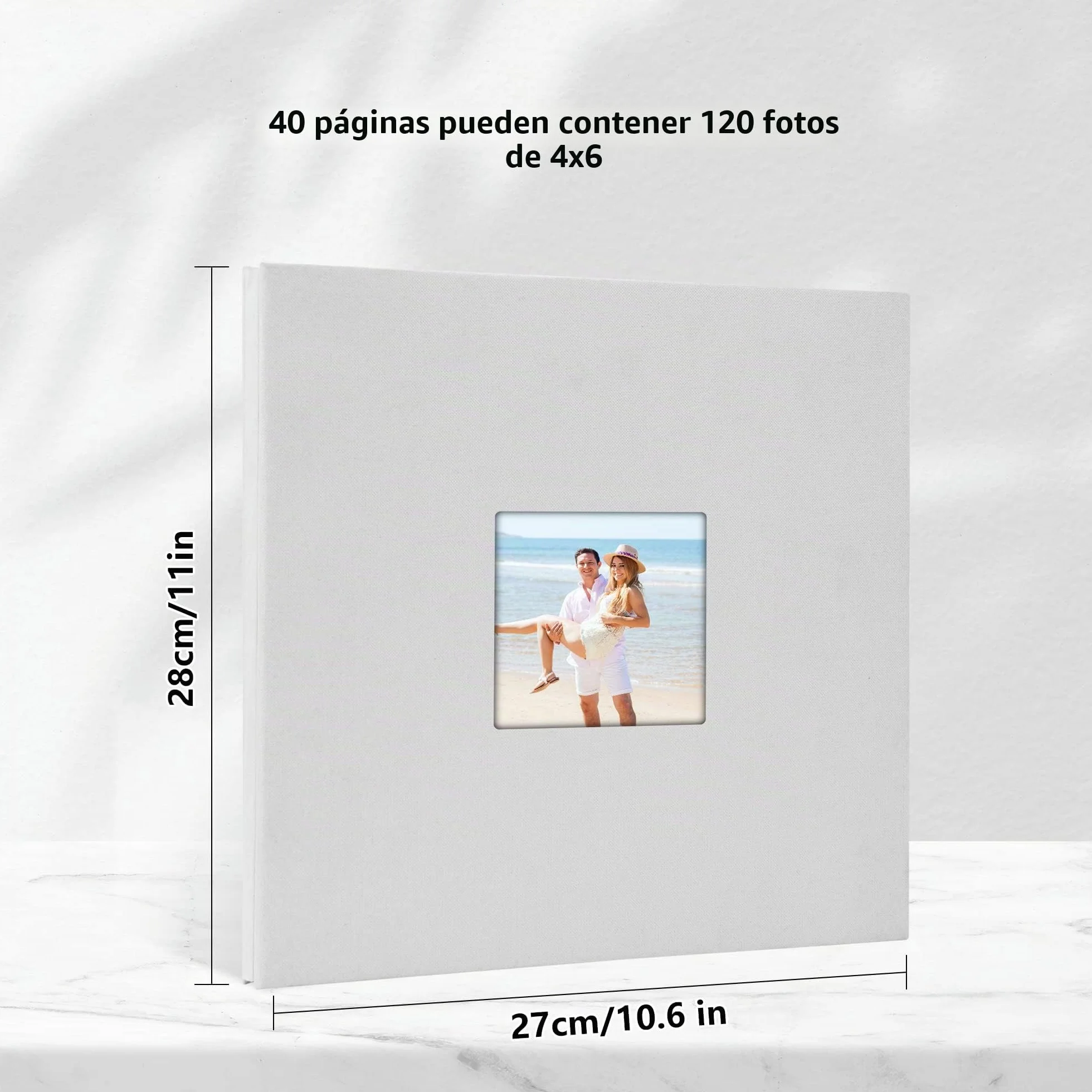 Álbum de Fotos Autoadhesivo 28x27 cm 40 Páginas para Fotos 10x15 13x18, Álbum Scrapbook de Lino para Pegar y Escribir, Con Bolígrafo Metálico, Regalo Familia Bodas Viajes, Blanco
