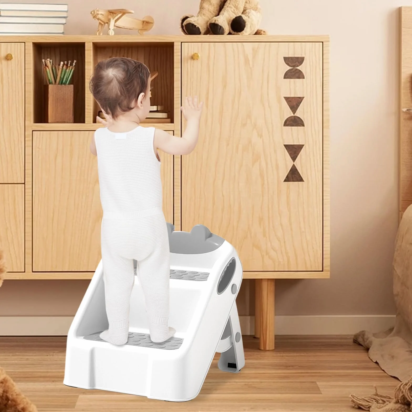 Taburete Infantil, Taburete con Escalón para Niños para Baño, Antideslizante Escalera 2 Peldaños Infantil, Taburetes Plegable De 2 Escalones para Niños, Taburetses Gris