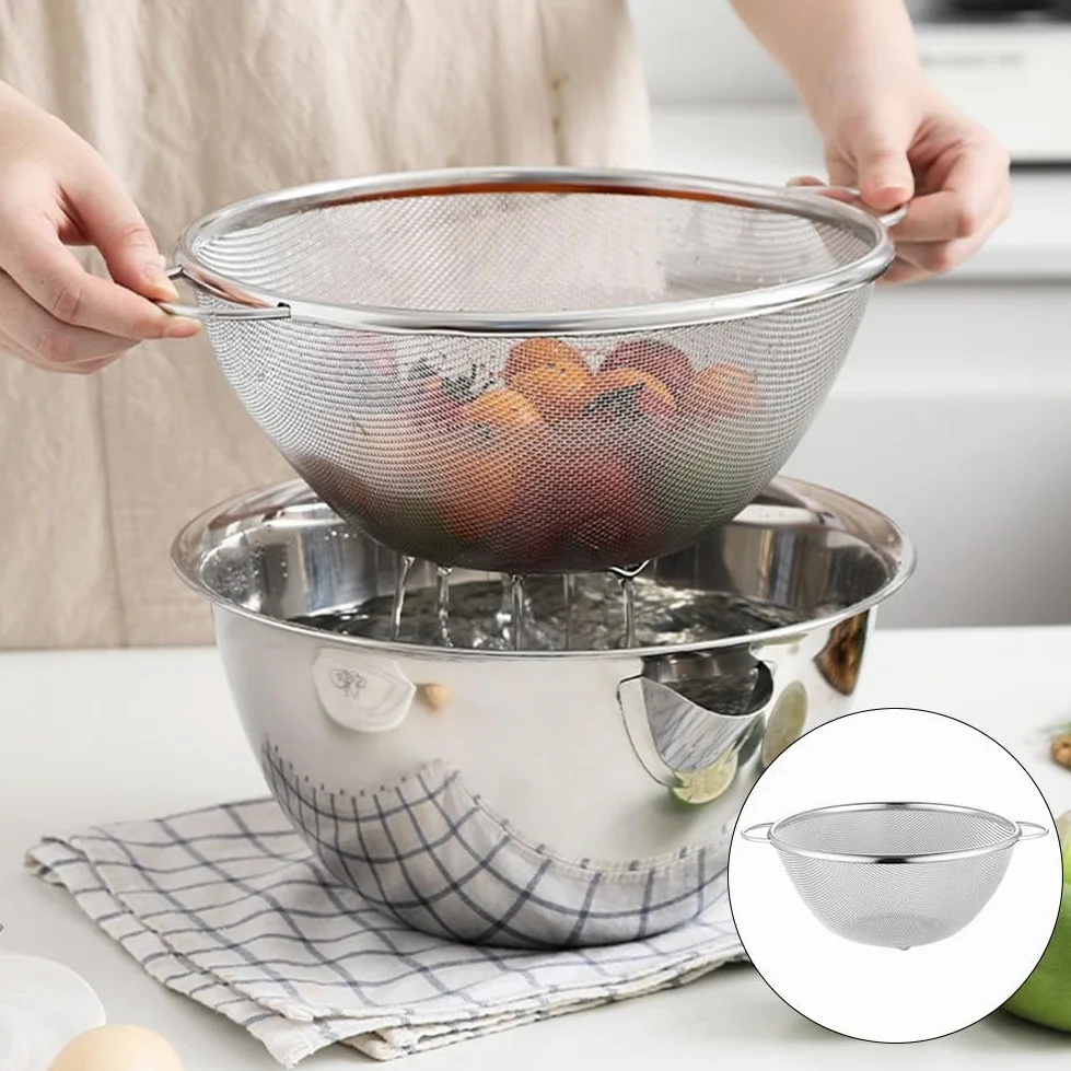 Tamiz de acero inoxidable 304 con base estable para drenaje de arroz de frutas y verduras