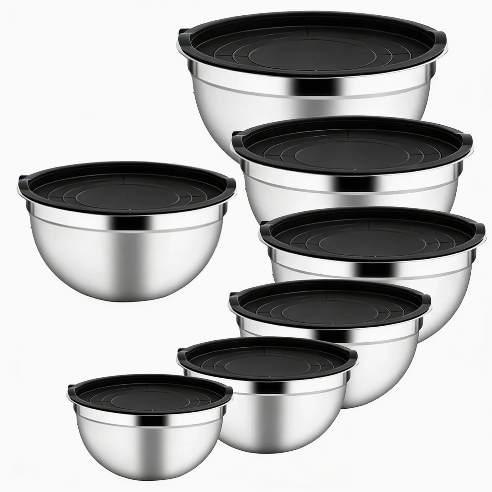 Cuenco Mezclador Con Tapa 7 Piezas De Acero Anidables Redondos | Boles Para Mezclar Y Preparar Alimentos En La Cocina para la Preparación de Salsa