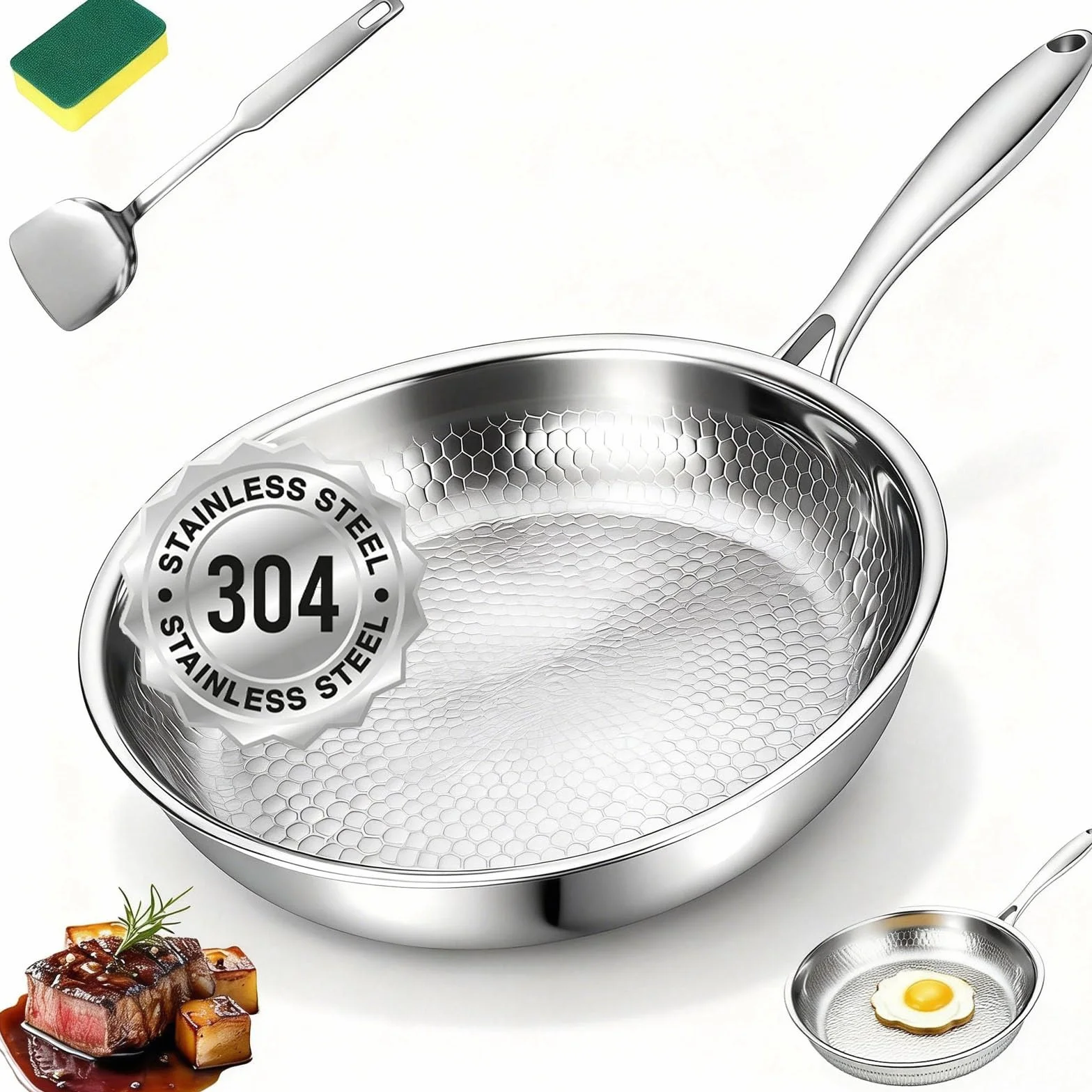 Mireve Sarten Acero 304, Mireve Sarten Titanio Puro, Sartén De Titanio Martillado, Resistente, Antiadherente, Apta Para Lavavajillas, Incluye Tapa Y Compatible Con Todas Las Placas (Sin Tapa, 22cm)