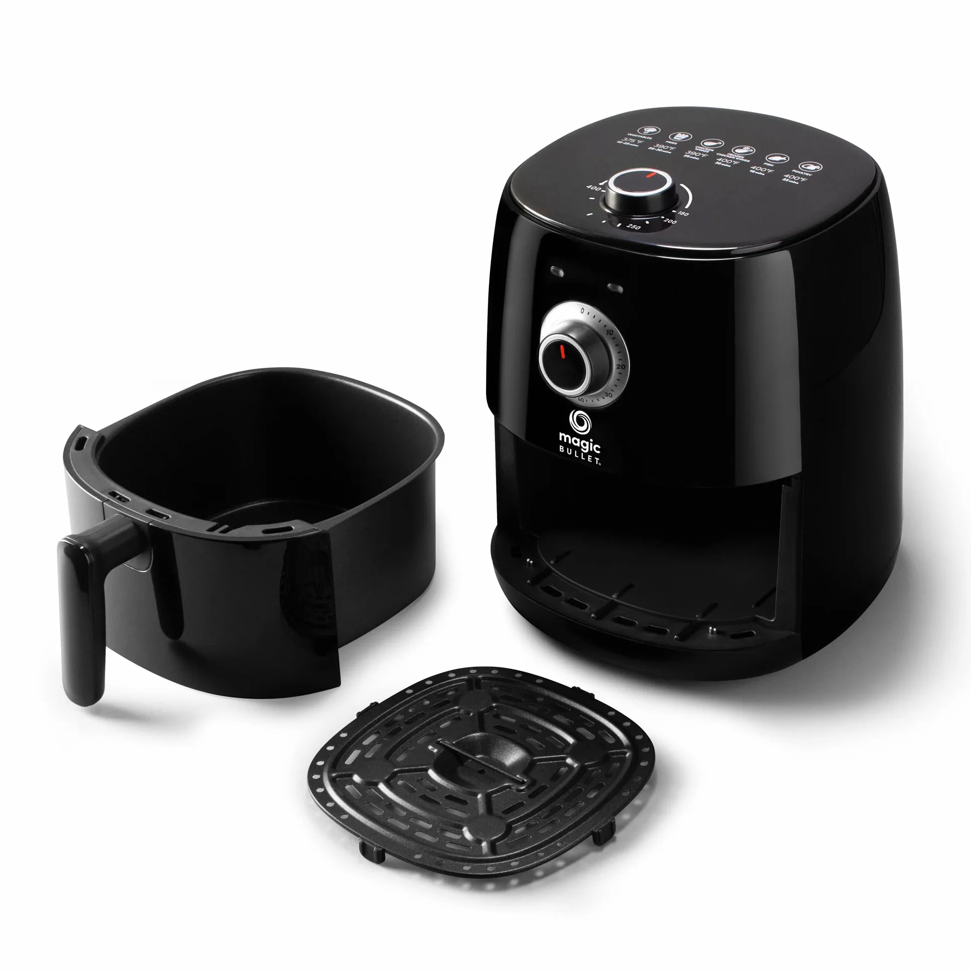 Magic Bullet Freidora de Aire 2.5l de capacidad, temperatura 80°-200°, freidora sin exceso de aceite 1300W, freidora de aire caliente compacta, Negra, MBA021B
