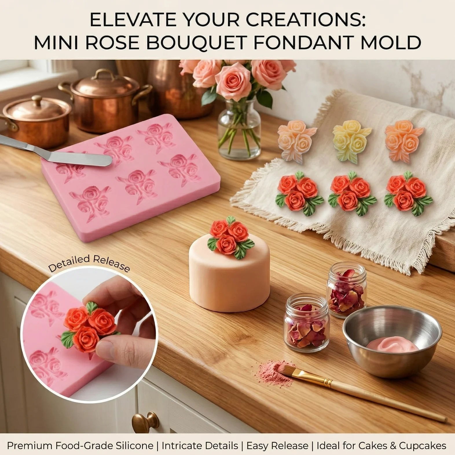 Molde de silicona con 6 cavidades para decoración de pasteles, para bodas, día de San Valentín, fiesta de cumpleaños, aniversario, cupcakes, chocolate, galletas, gelatina, pasta de flores, jabón