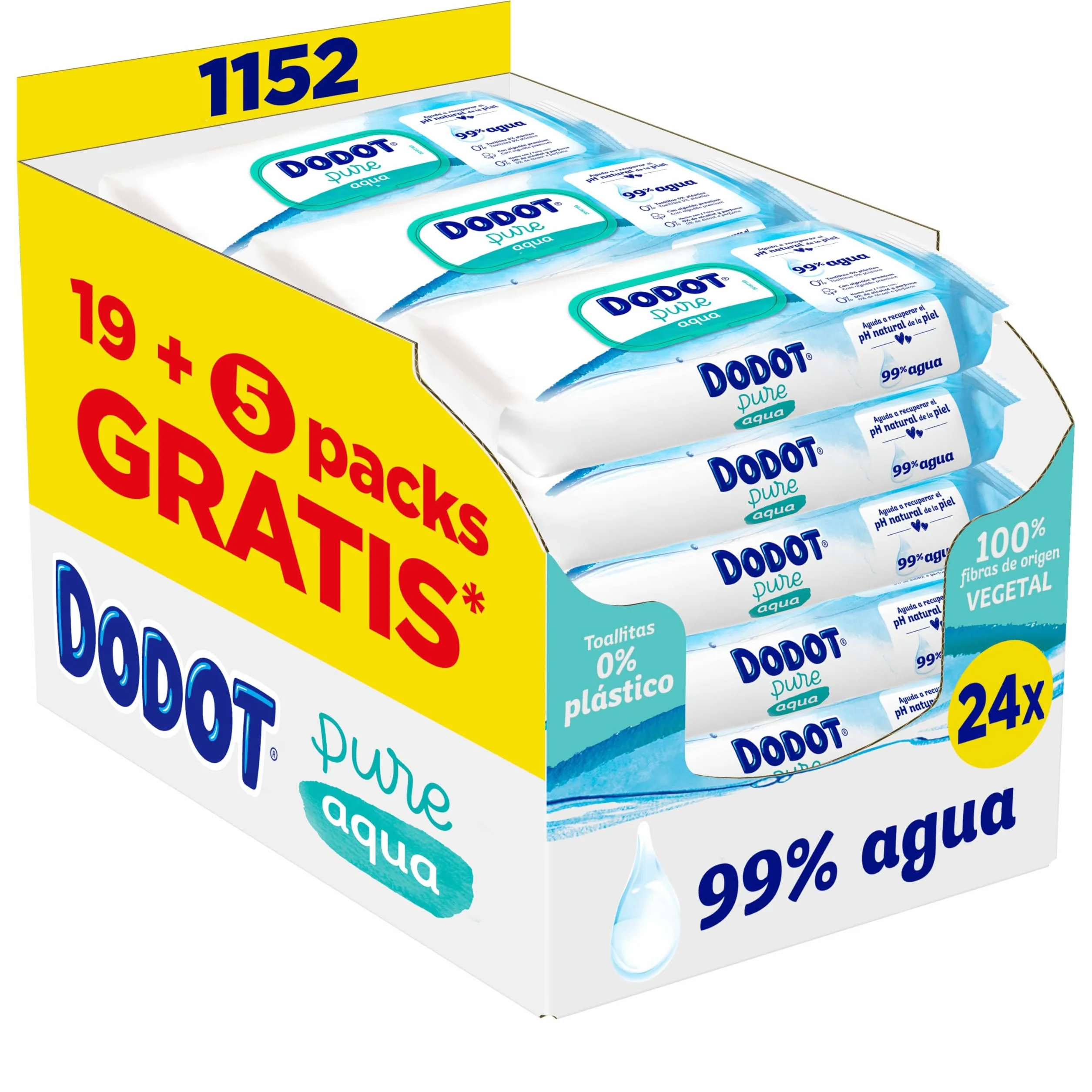 Dodot Toallitas Pure Aqua Para Bebé 1152 Toallitas 24 Packs 99% Agua Sin Plástico