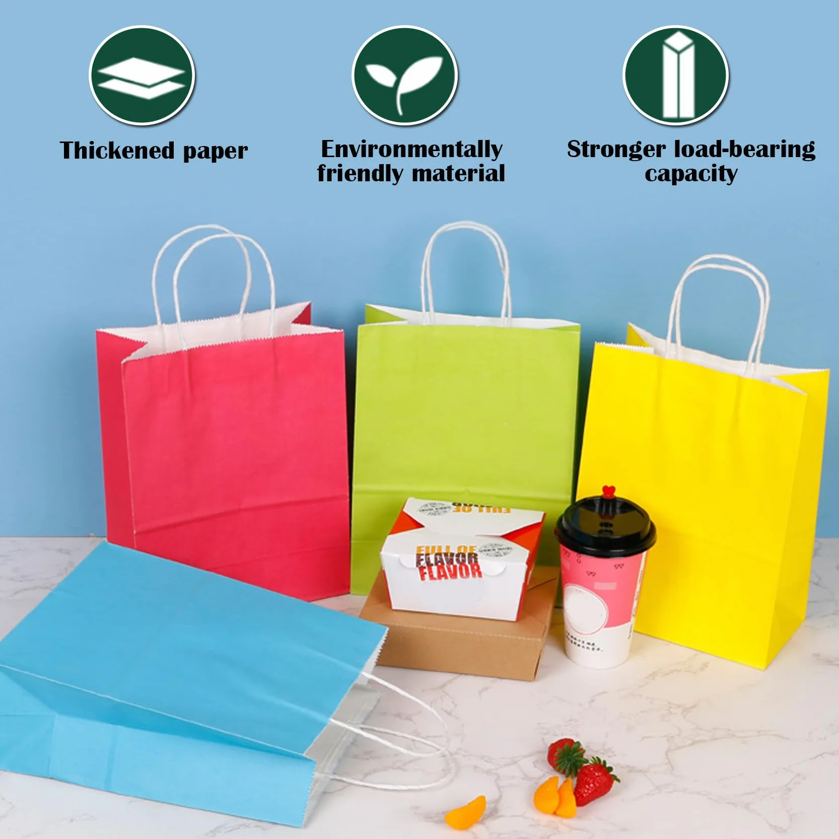 SHUBEIEUMI Paquete de 10 Bolsas de Regalo, Bolsas de Papel Kraft con Asas, 21 x 15 x 8 cm, Reutilizables Bolsas de Regalo para Embalaje Fiestas de Cumpleaños Bodas-Colorido