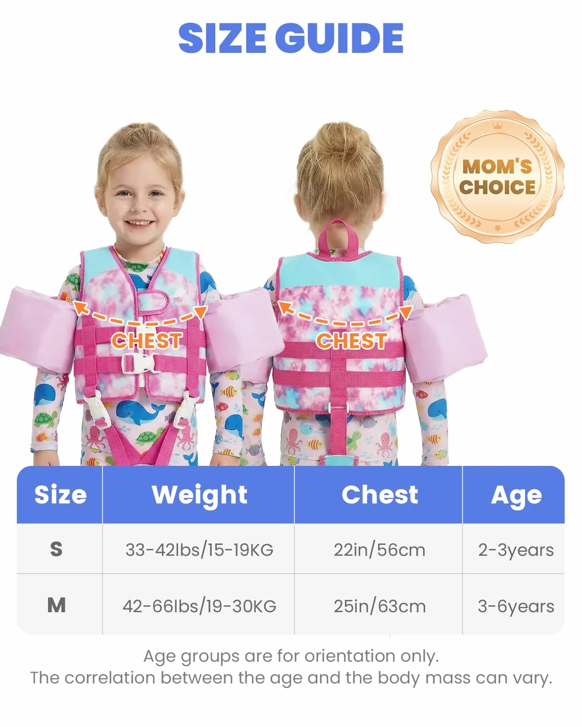 Gogokids Chaleco salvavidas para niños con mangas para niños pequeños, estilo chaqueta, flotabilidad, flotabilidad con correas ajustables, chaleco salvavidas para niños de 2 a 6 años / 14-30 kg
