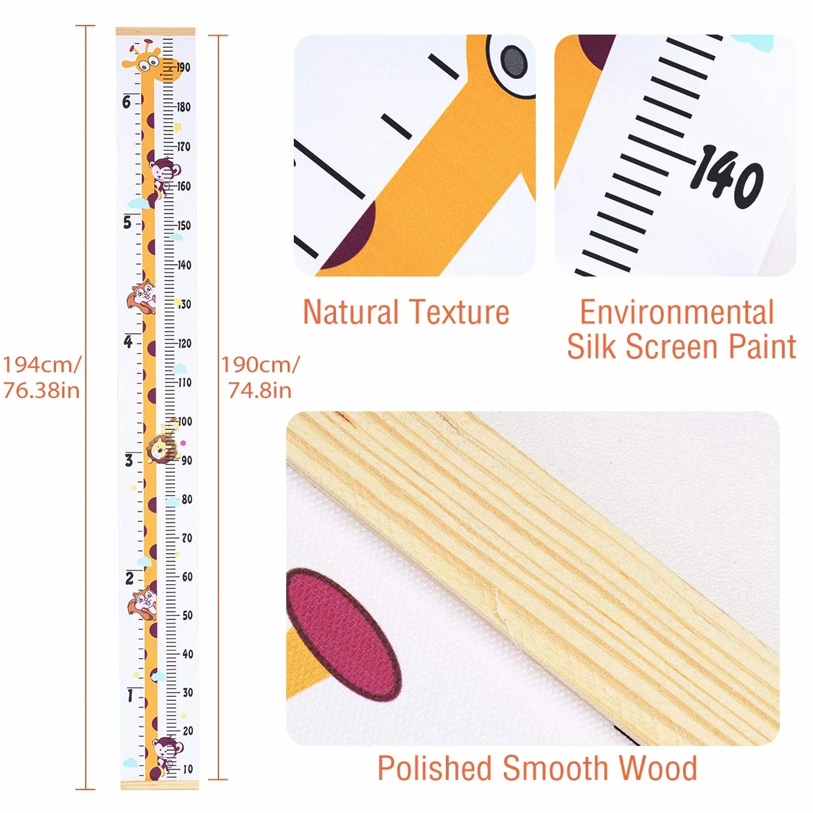 Bebé Gráfico de Crecimiento Altura Pared Regla Medidora Madera Animal Jirafa Tabla Crecimiento Infantil Extraíble Decorar Dormitorio
