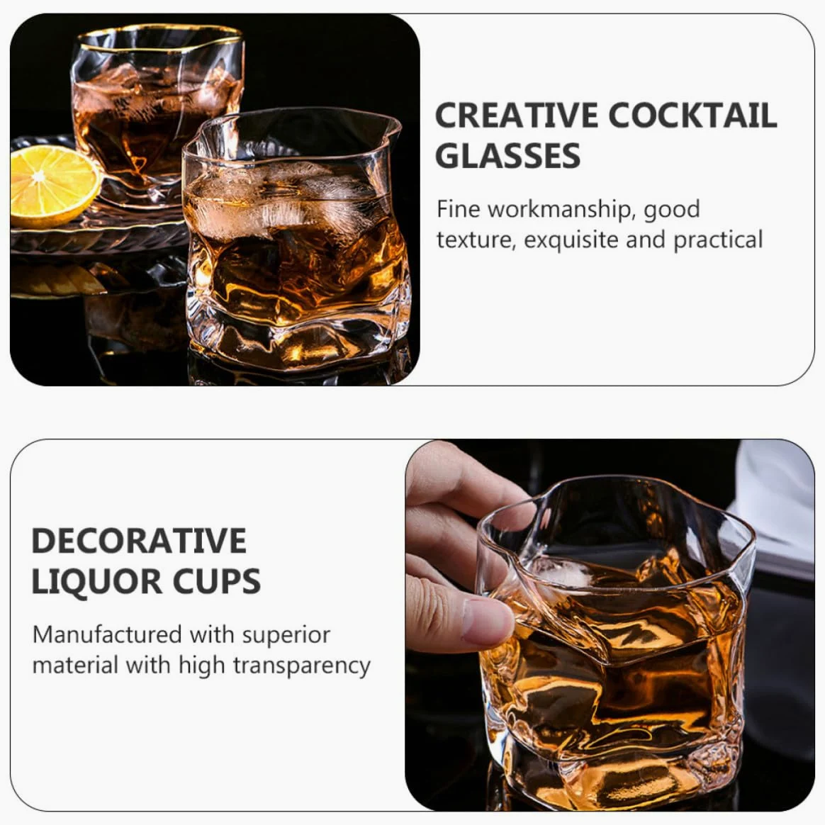 Zerodeko Vasos de Whisky de Vidrio Creativos y Resistentes, Set de 3 Piezas Reutilizables, Estables y Perfectos para Fiestas y Restaurantes