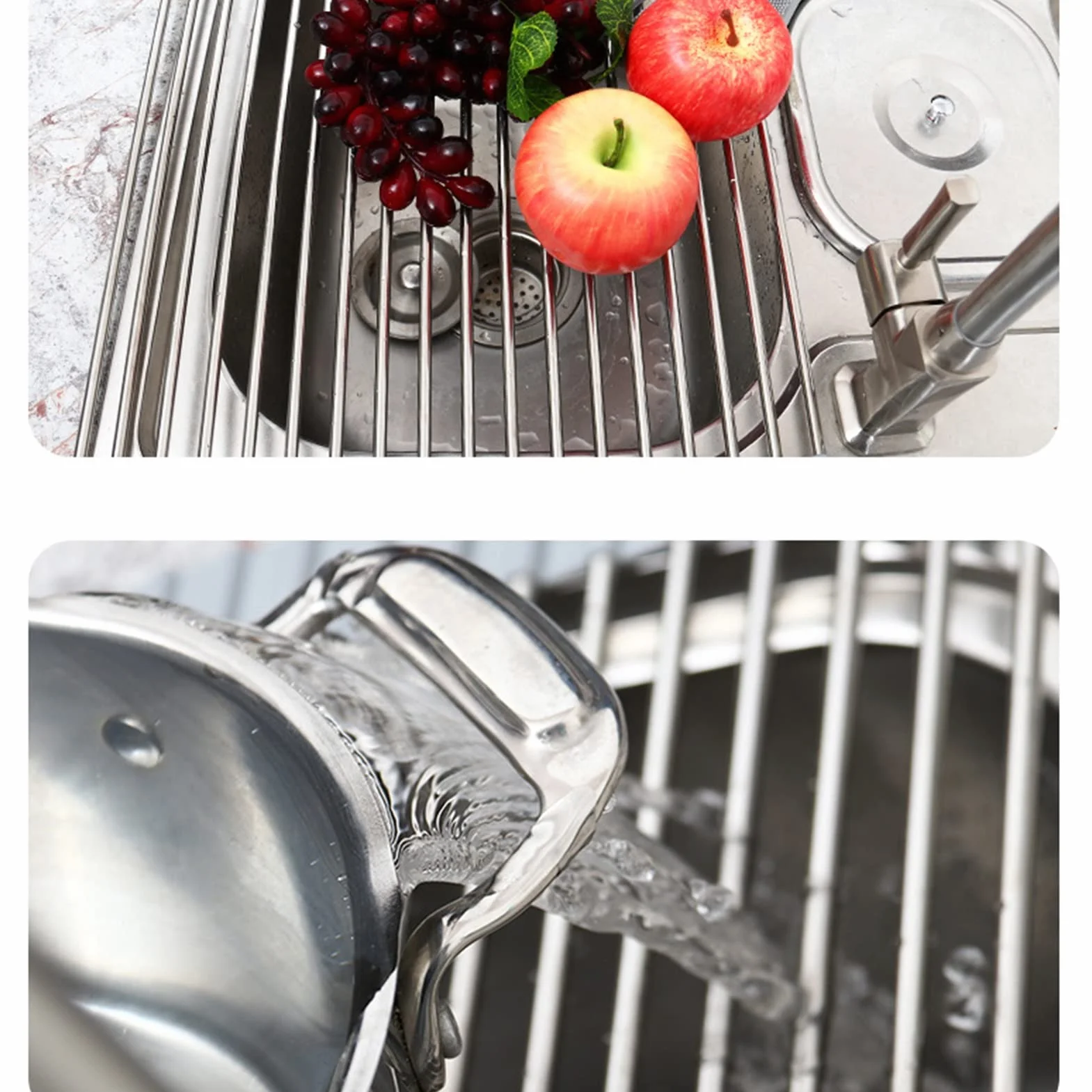 YYL De Múltiples Fines Escurreplatos Enrollable, Plegable Acero Inoxidable sobre Fregadero Cocina Escurridor de Rejilla, para Tazas Frutas Verduras (Size : 22 * 42cm/8.66 * 16.5in)