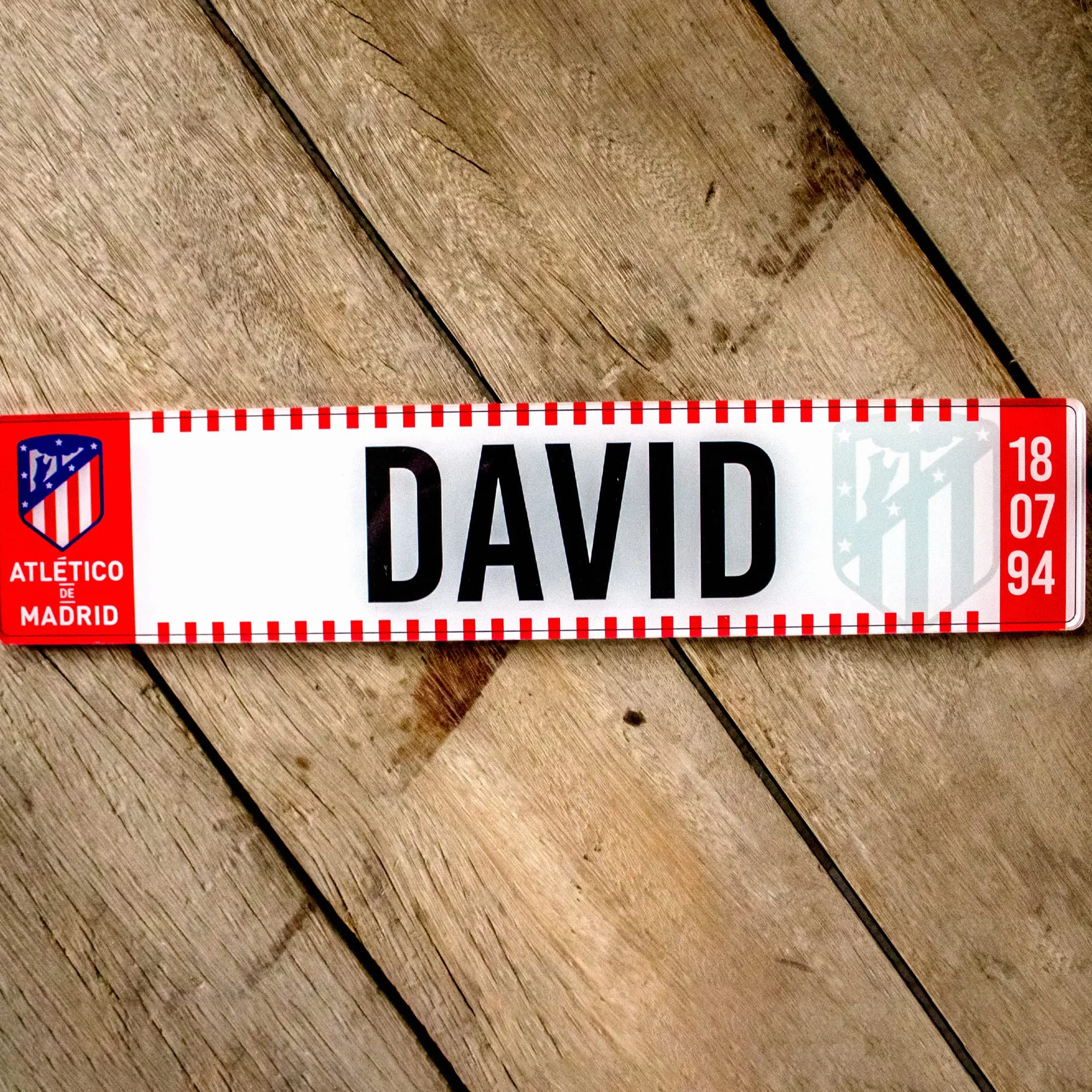 Matricula Metacrilato Personalizada Equipo de Futbol Atlético de Madrid 38cm x 8cm Placa Impresion Directa