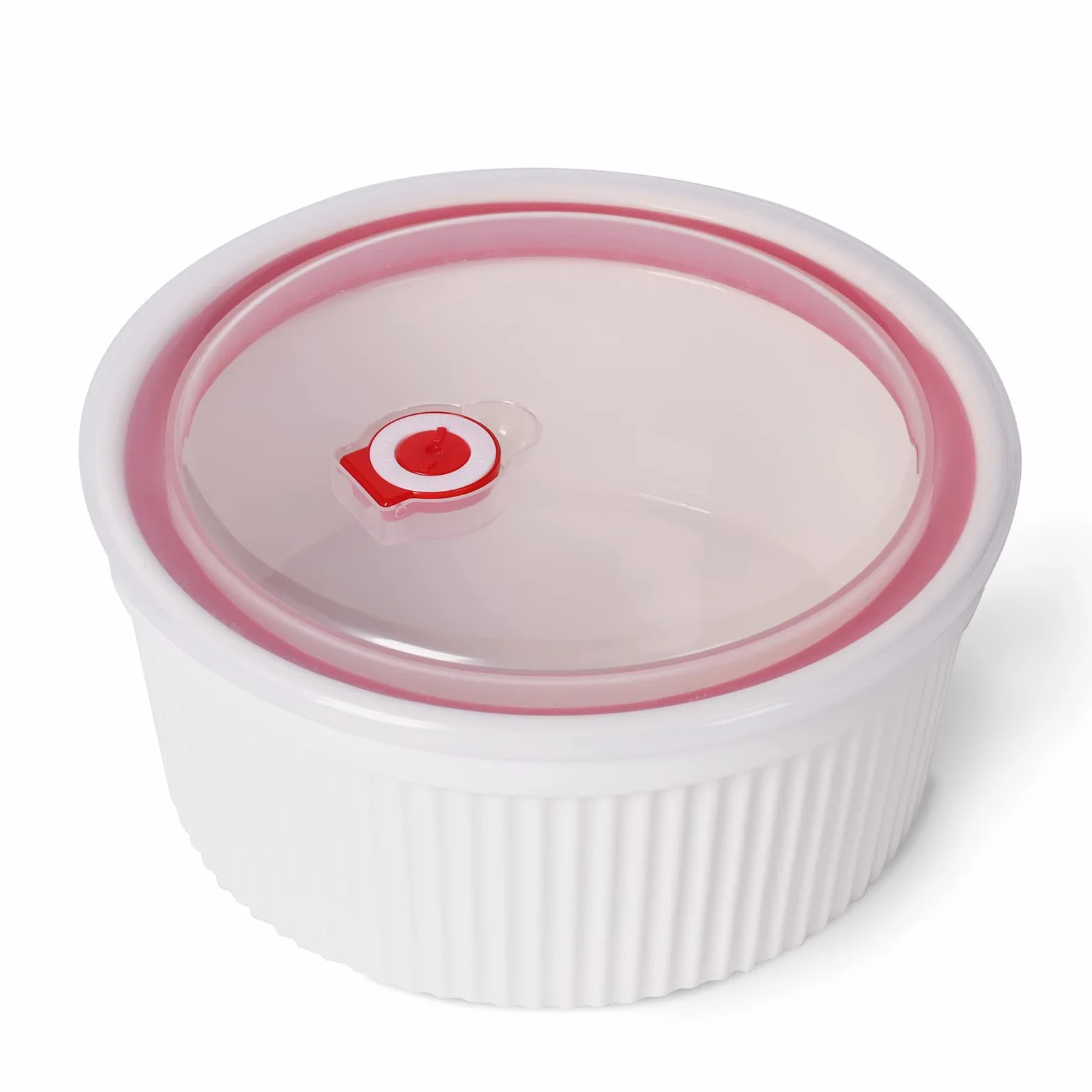 Ramequines de 64 onzas con tapas, 1 unidad, platos de porcelana para soufle, crema brulee, pudín, tazas de natillas y cuencos para hornear, aptos para horno, blanco (8 pulgadas)
