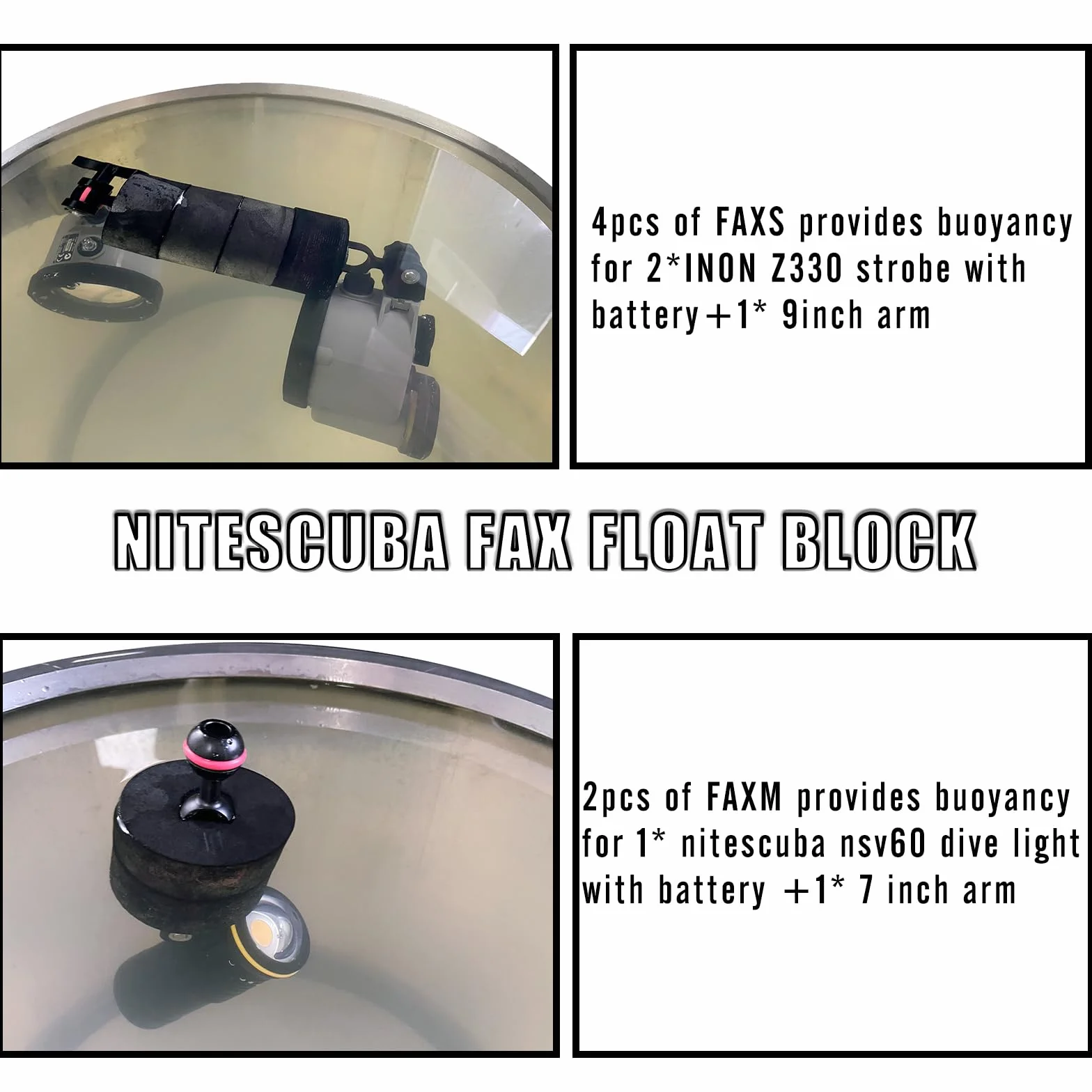 Nitescuba Faxs Jumbo Float Kit Flotabilidad para Ultralight INON Sea Arms WEEFINE Arms