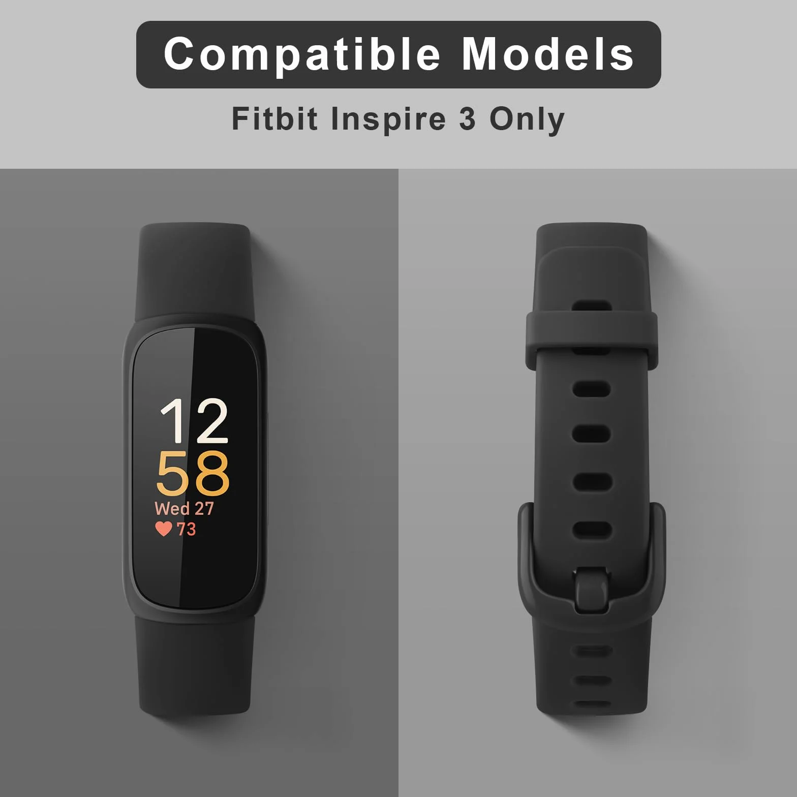 Pulsera compatible con Fitbit Inspire 3, silicona TPU, ajustable, negra