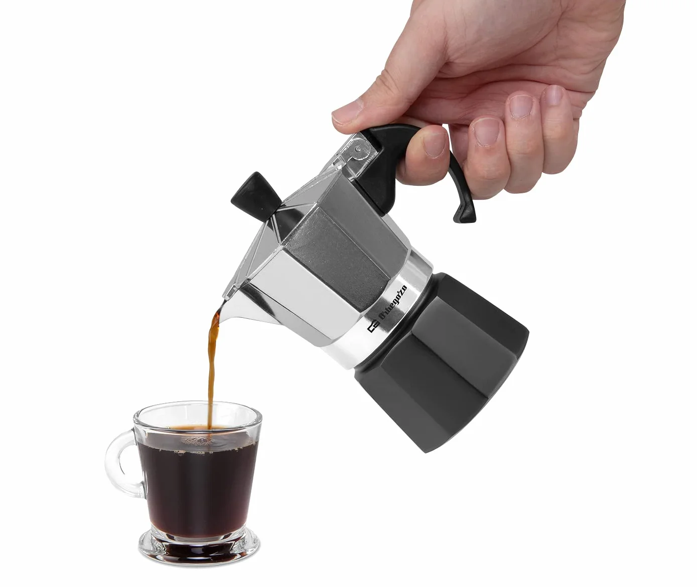 Orbegozo KFM 230, Cafetera Italiana, 2 tazas, apta para cocina de gas, vitrocerámica y electrica, aluminio, color negro y silver