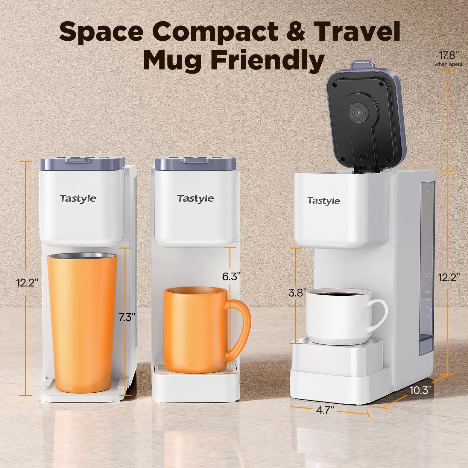 Tastyle - Cafetera caliente y helada con organizador de cápsulas K (no incluido), almacena 10 cápsulas, 4 a 5 tazas de cafetera y cafetera de una sola porción, compatible con K Cup y molido