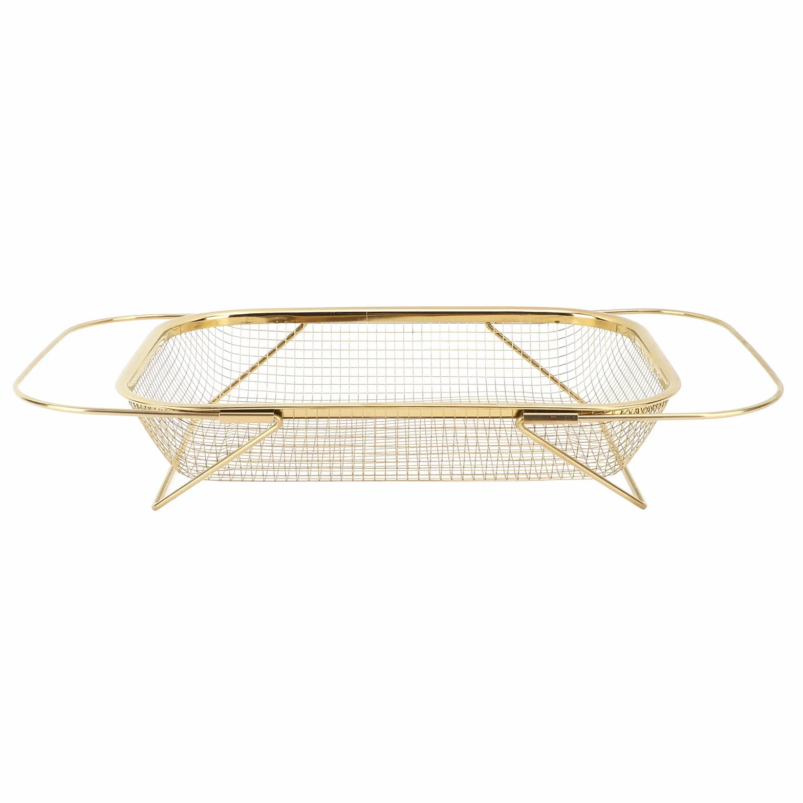 Colador grande extensible de acero inoxidable sobre el fregadero, cesta de malla fina para fregadero de cocina, con asas, fácil de y almacenar, preparación de cocción eficiente (dorado)