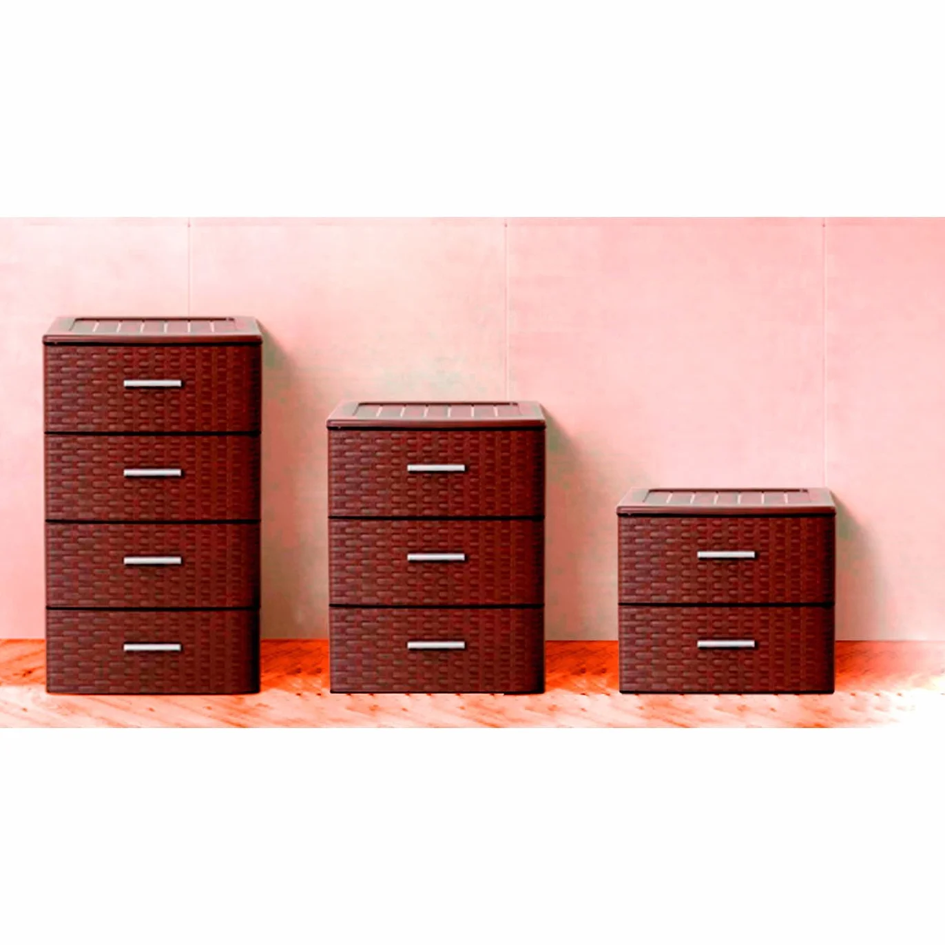 Cajonera de Ordenación Rattan 2 Niveles Torre Almacenaje Multiusos 31,5 x 36,5 x 36,5 cm Wengue