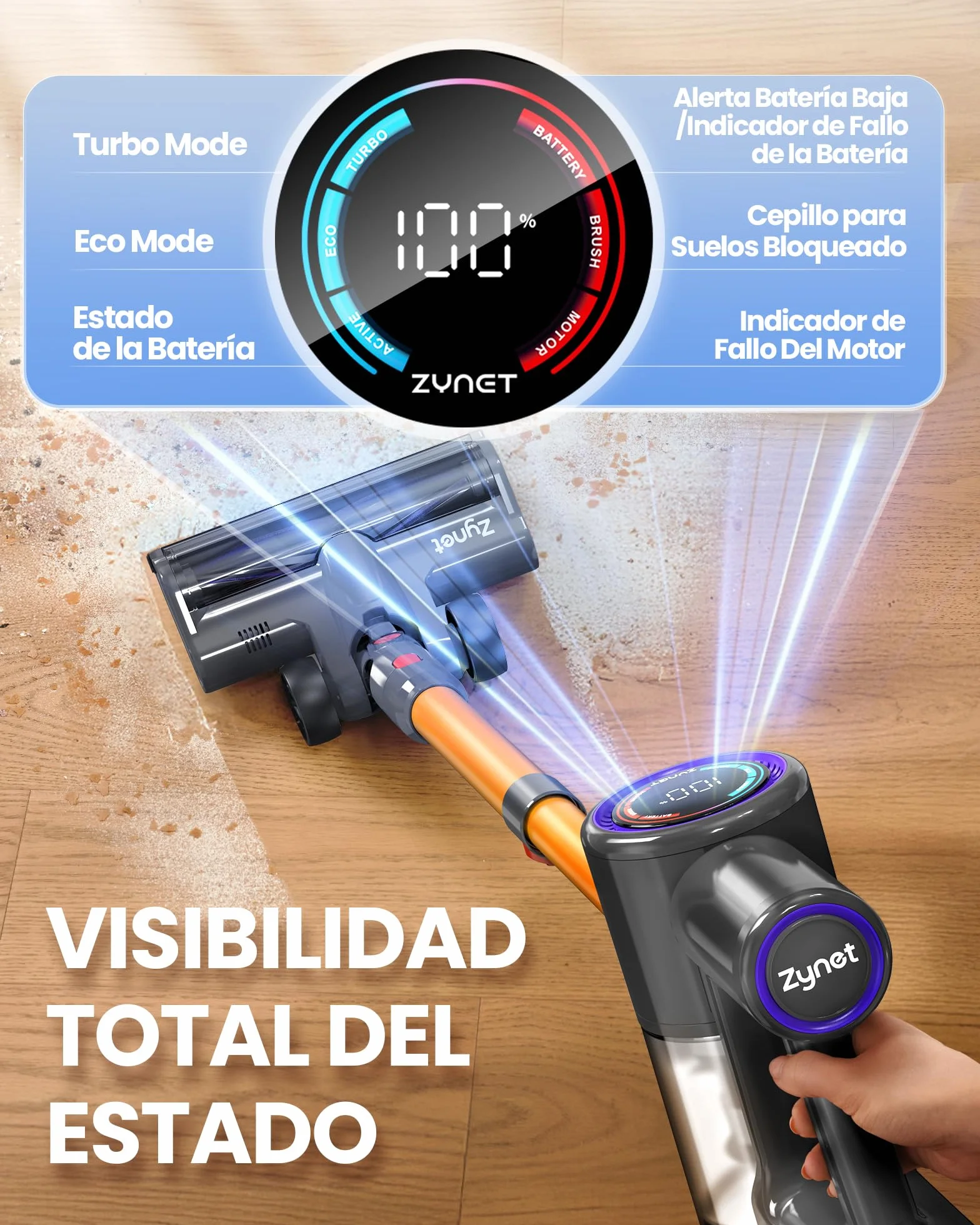 DP2 Aspiradora Sin Cable con Doble Batería, 45KPa/60Min/500W, Pantalla LED, Tubo Telescópico, Autónomo, Luz Verde, Aspiradora Escoba Sin Cable para Pelo de Mascotas/Alfombras/Suelos Duros
